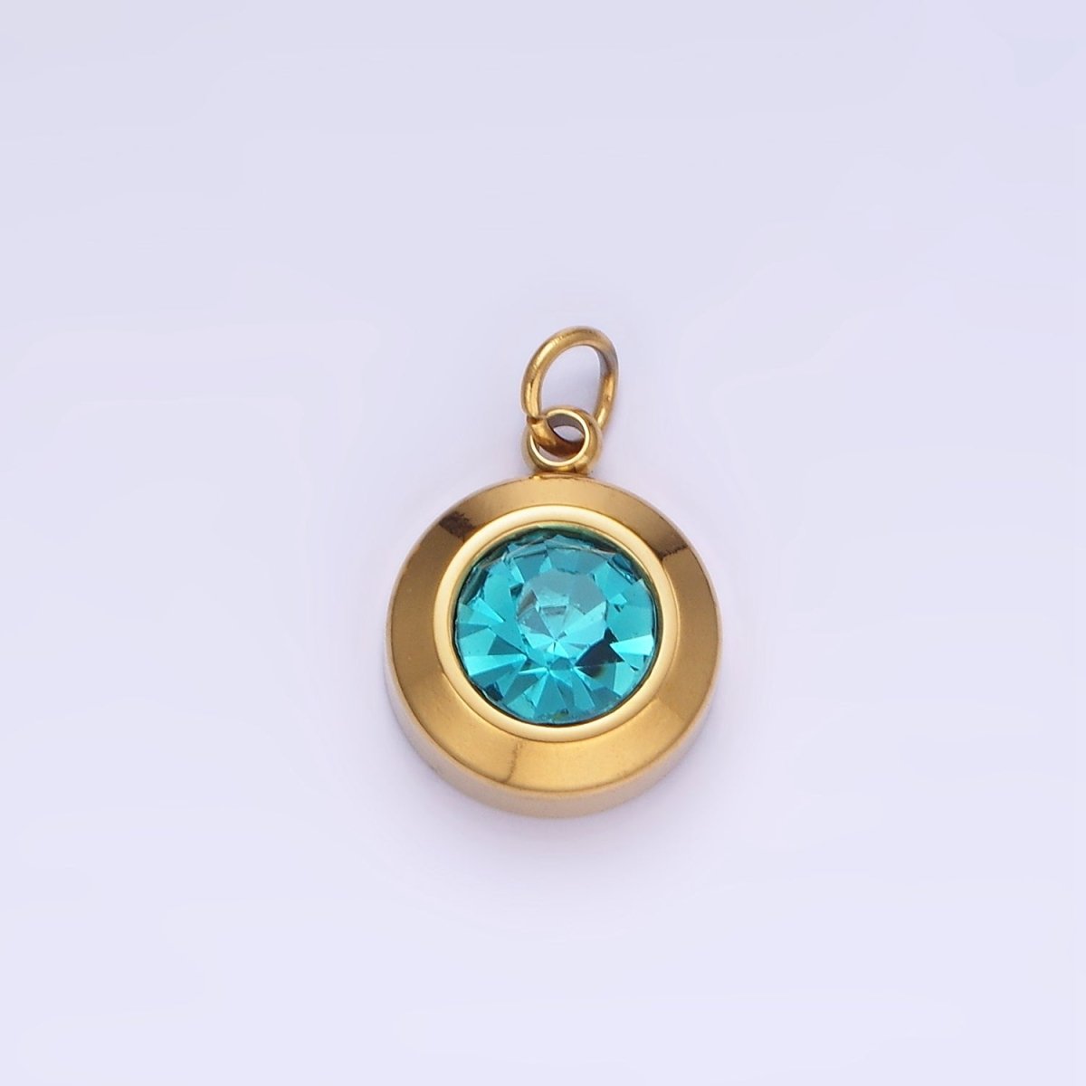 Stainless Steel 15mm Birthstone CZ Round Charm | P987 - P990