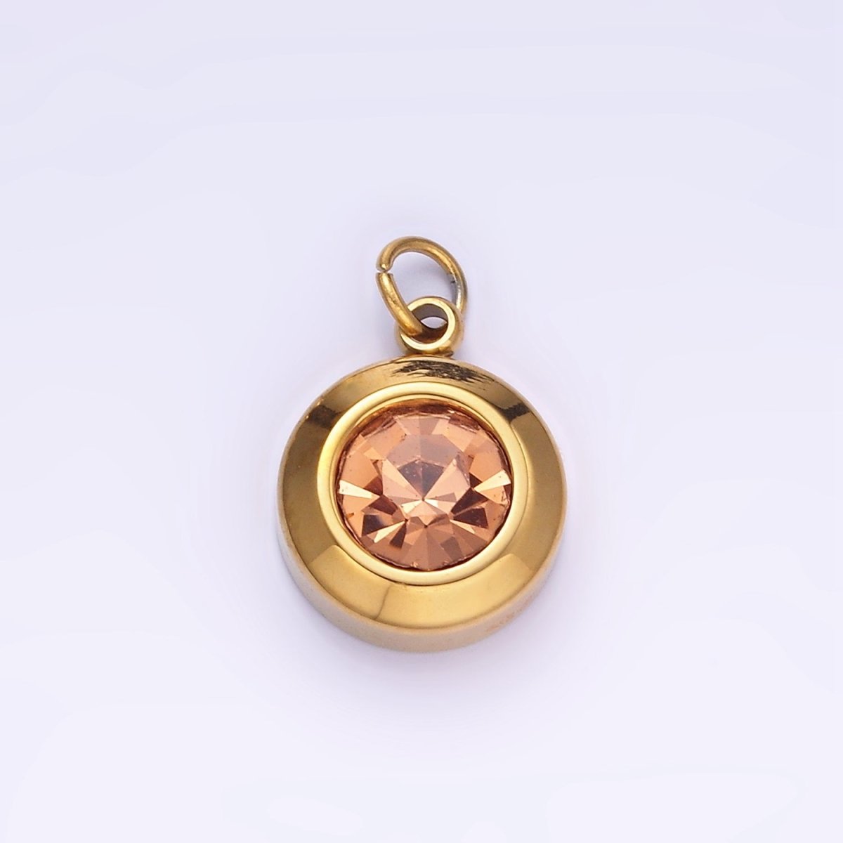 Stainless Steel 15mm Birthstone CZ Round Charm | P987 - P990