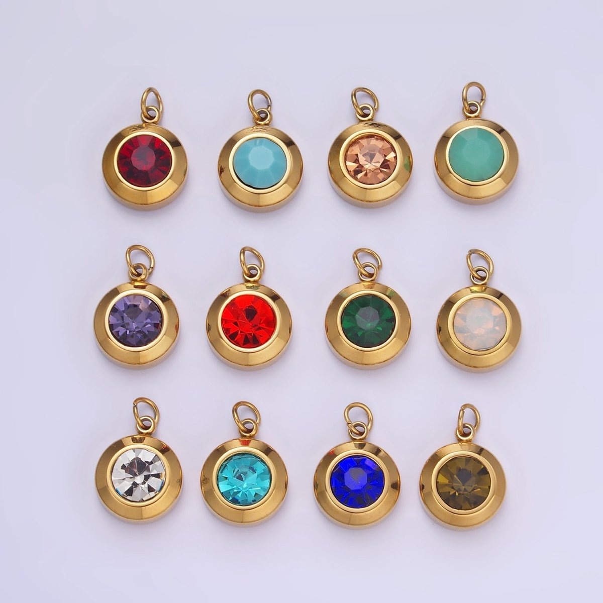 Stainless Steel 15mm Birthstone CZ Round Charm | P987 - P990