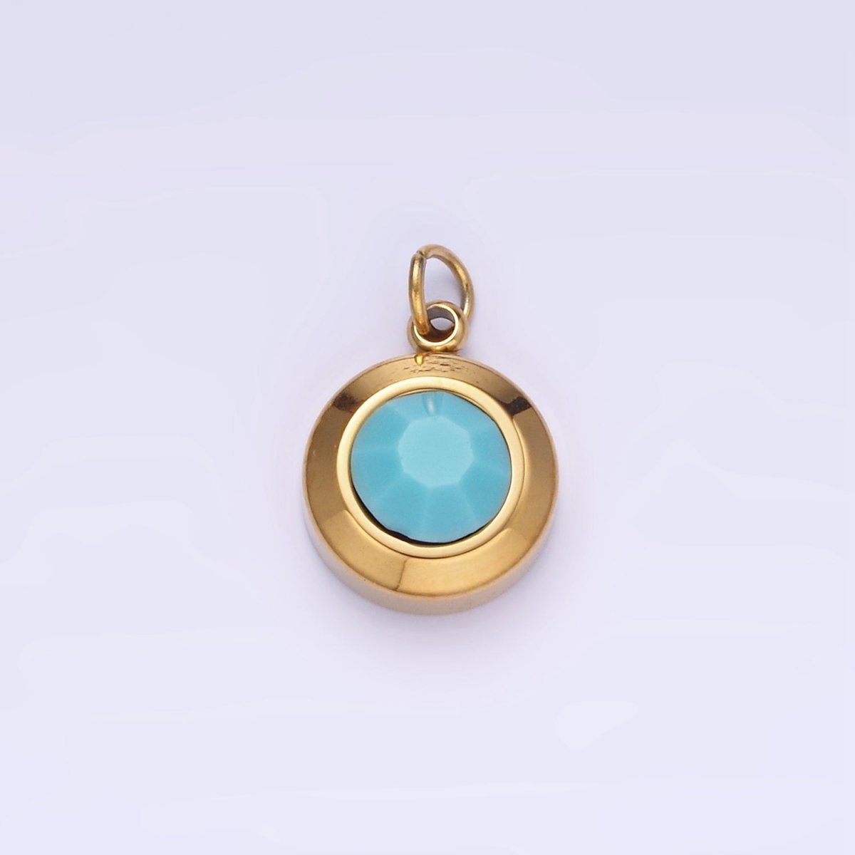 Stainless Steel 15mm Birthstone CZ Round Charm | P987 - P990