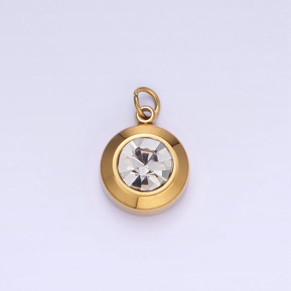 Stainless Steel 15mm Birthstone CZ Round Charm | P987 - P990