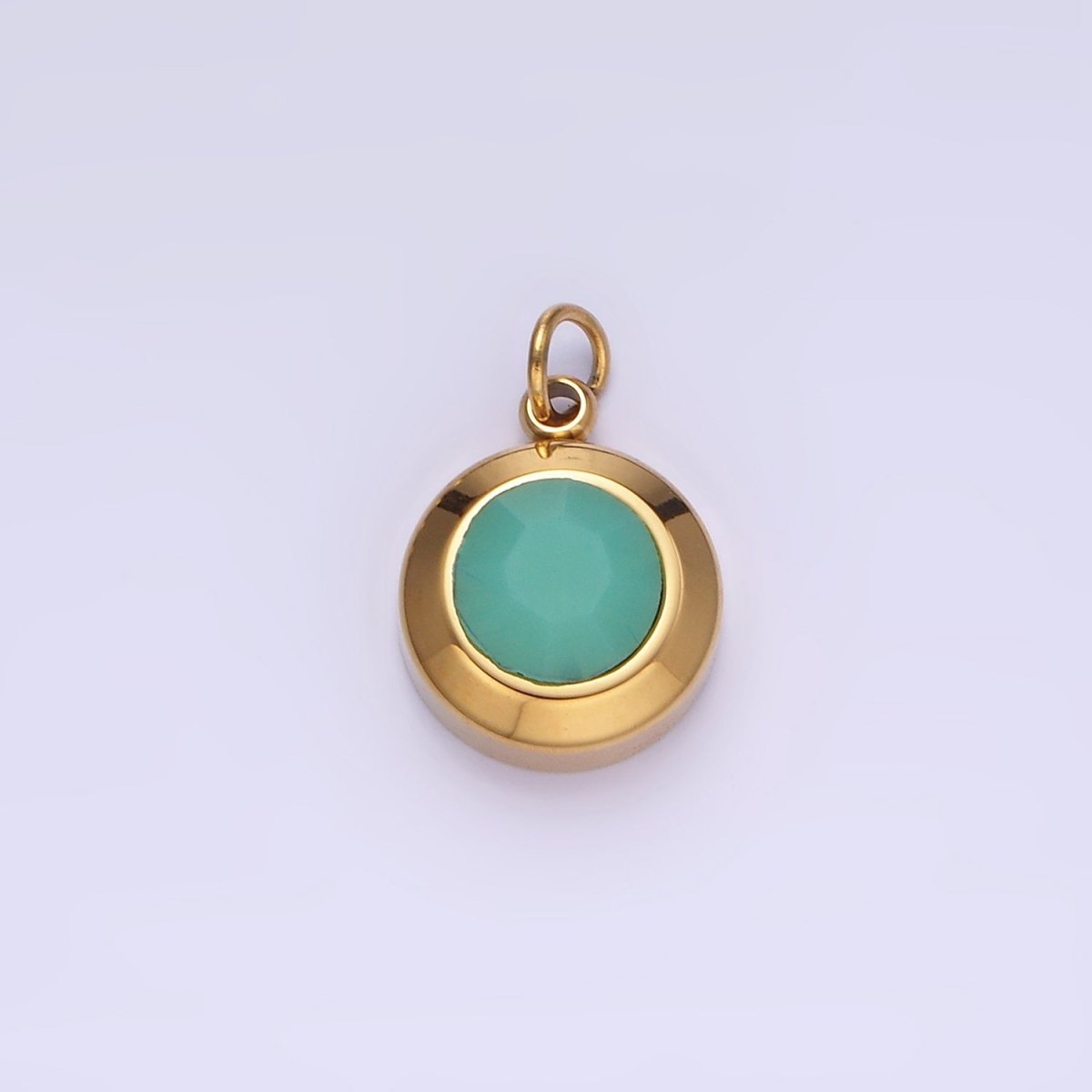 Stainless Steel 15mm Birthstone CZ Round Charm | P987 - P990