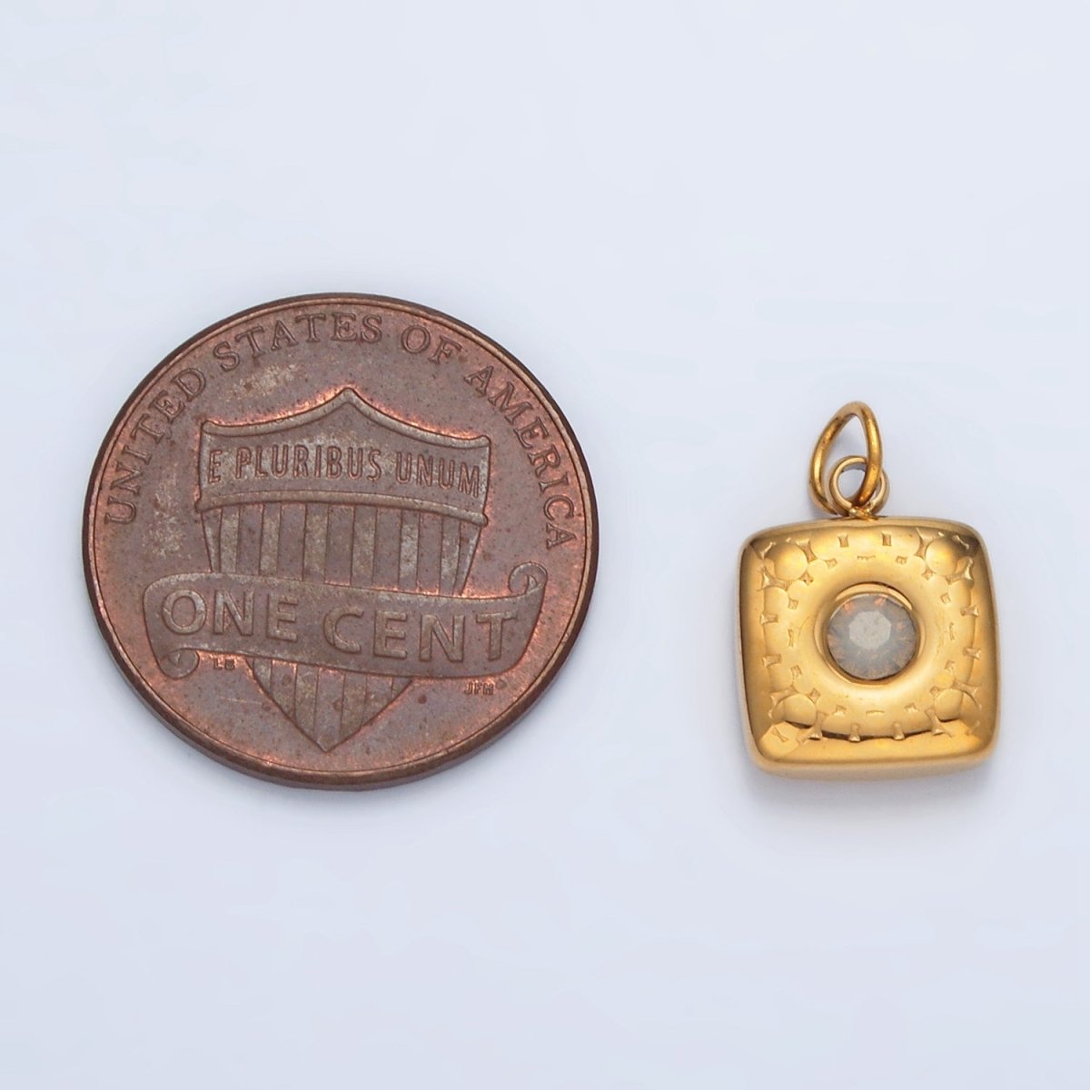 Stainless Steel 15mm CZ Textured Square Mini Charm | P568 - DLUXCA