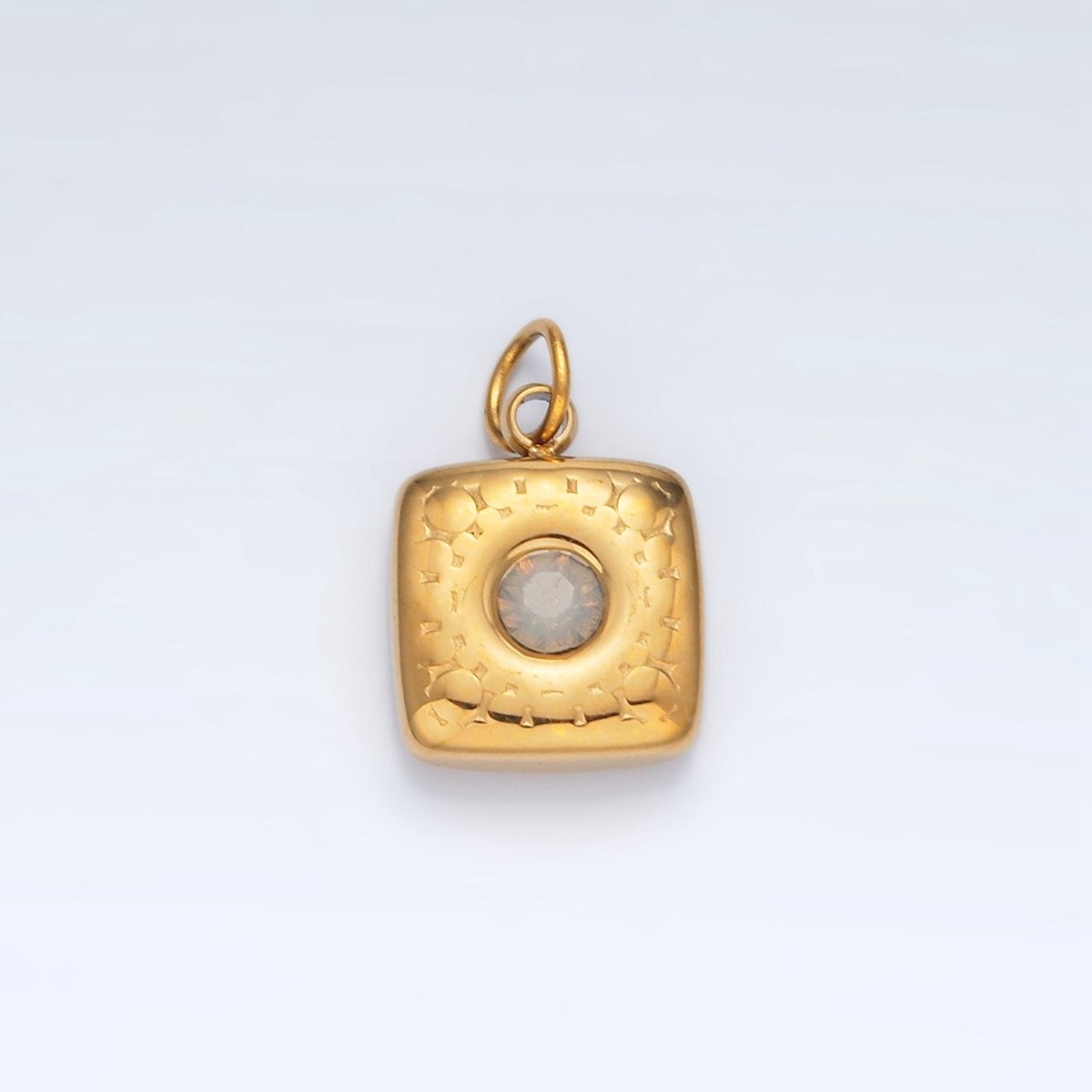 Stainless Steel 15mm CZ Textured Square Mini Charm | P568 - DLUXCA