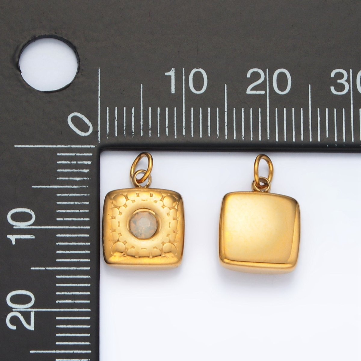 Stainless Steel 15mm CZ Textured Square Mini Charm | P568 - DLUXCA