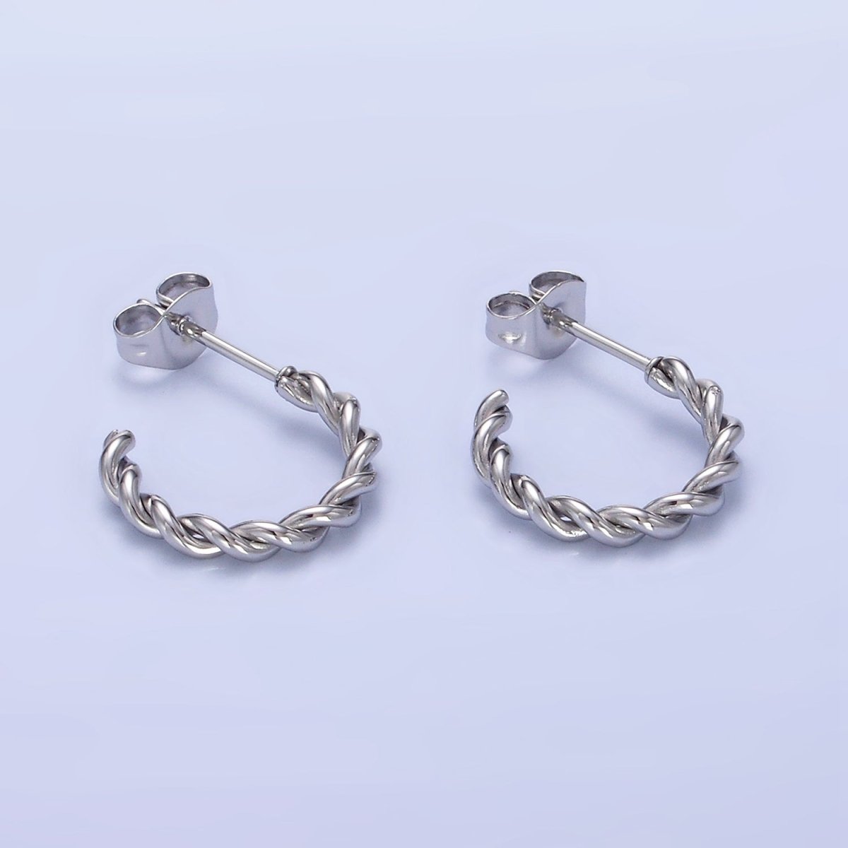 Stainless Steel 15mm Rope Croissant C-Shaped Earrings in Gold & Silver | AB1396 AB1397