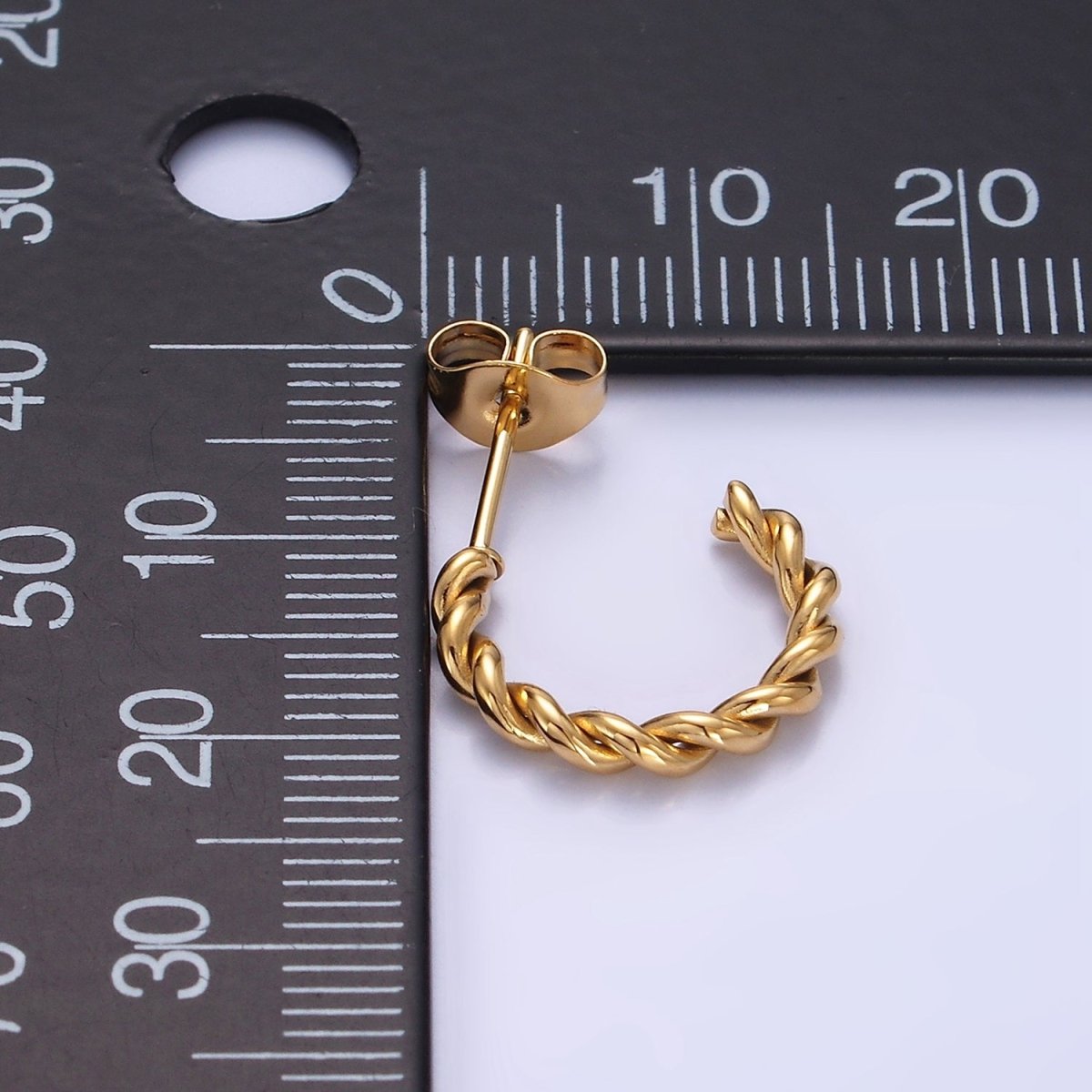 Stainless Steel 15mm Rope Croissant C-Shaped Earrings in Gold & Silver | AB1396 AB1397