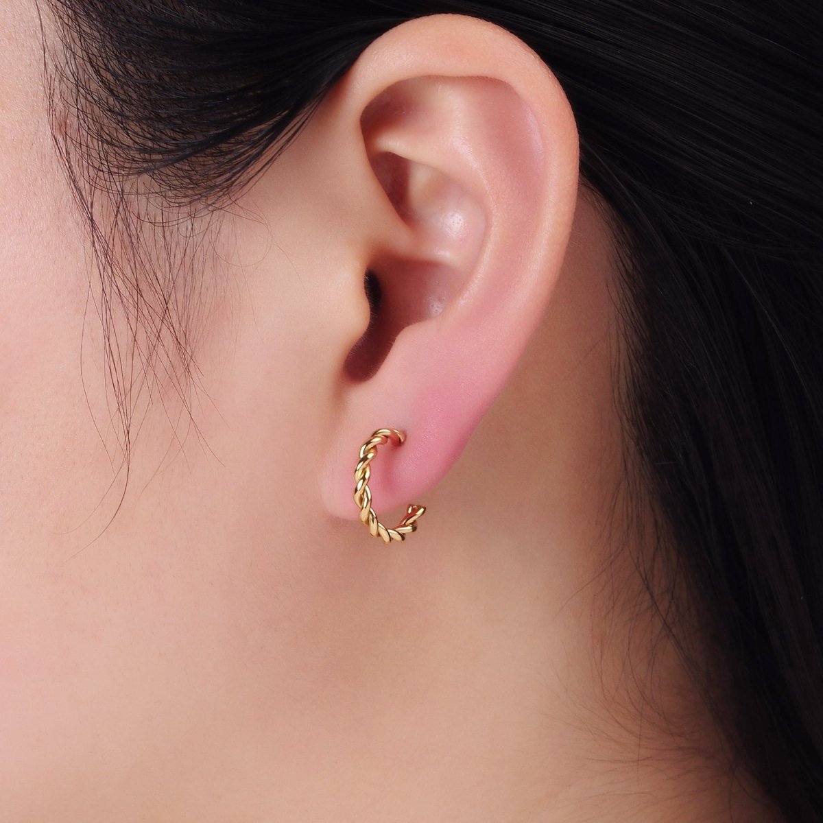 Stainless Steel 15mm Rope Croissant C-Shaped Earrings in Gold & Silver | AB1396 AB1397