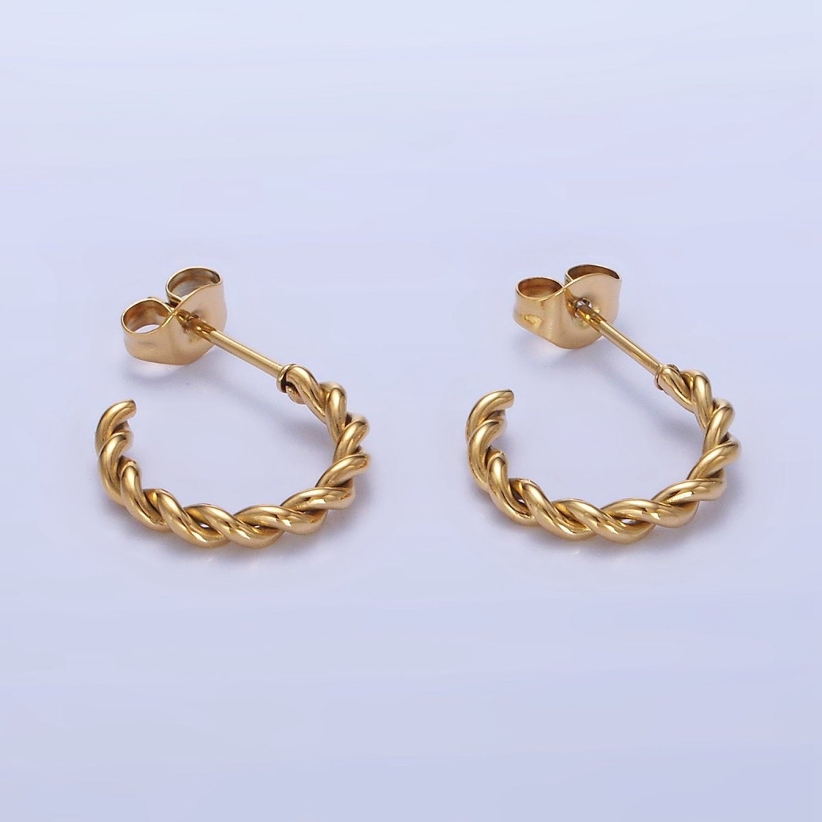 Stainless Steel 15mm Rope Croissant C-Shaped Earrings in Gold & Silver | AB1396 AB1397