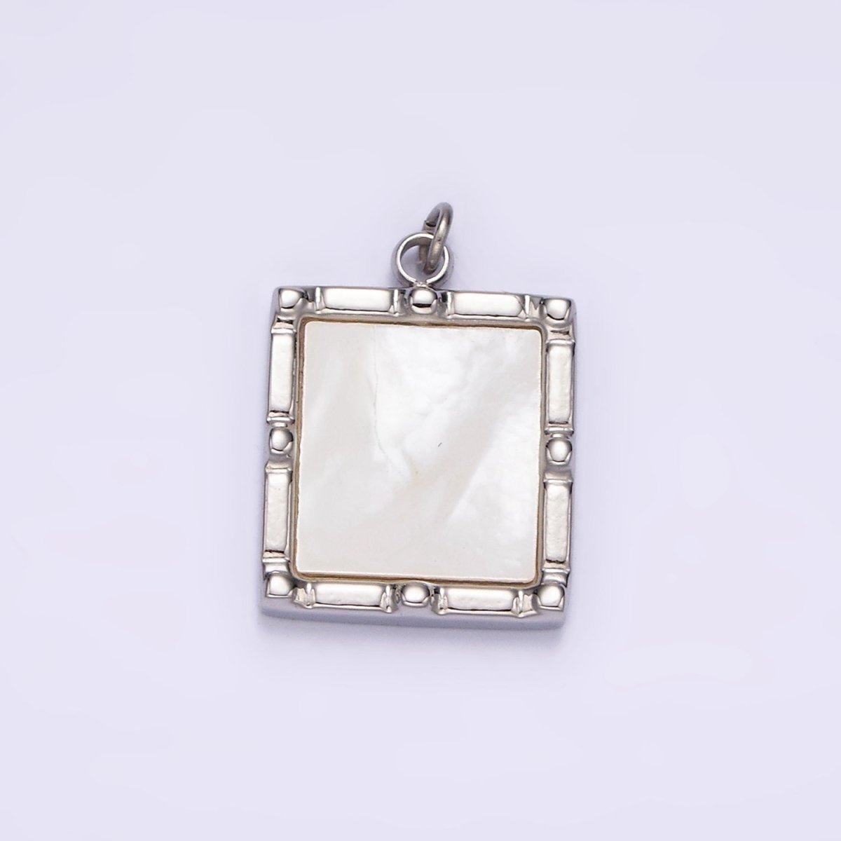 Stainless Steel 15mm Shell Pearl Square Bar Dot Bezel Charm in Silver & Gold | P682 P683