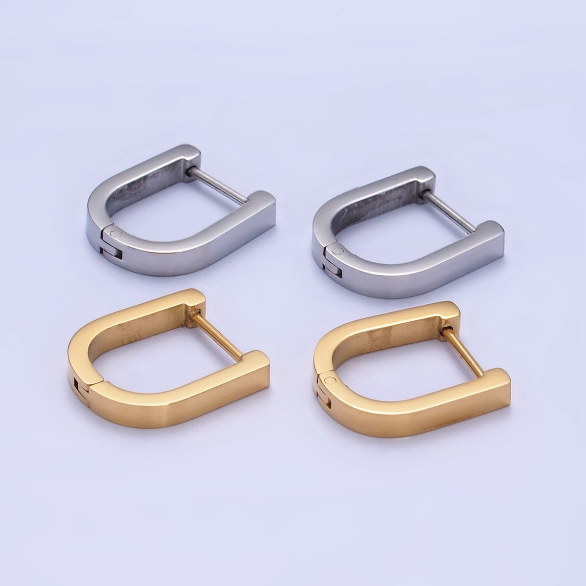 Stainless Steel 15mm U-Shaped Hoop Earrings in Gold & Silver | AB1398 AB1399