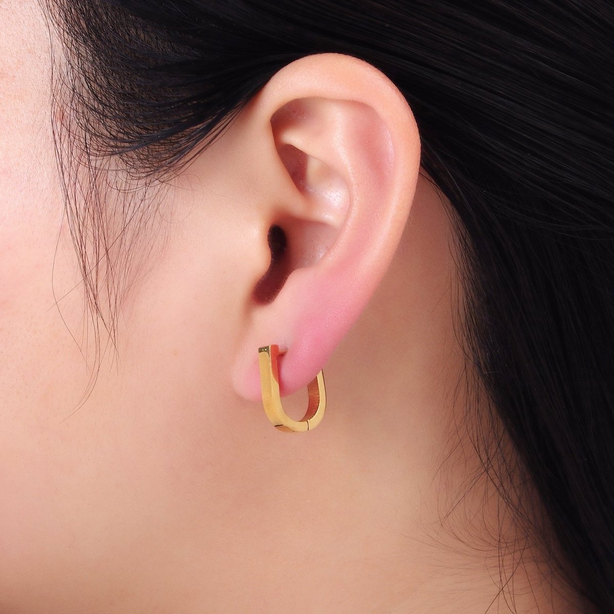 Stainless Steel 15mm U-Shaped Hoop Earrings in Gold & Silver | AB1398 AB1399