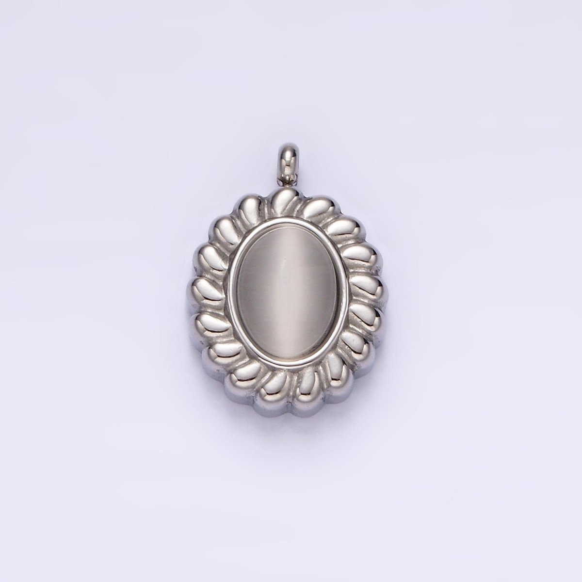 Stainless Steel 17mm Chrysoberyl Cat's Eye Puffed Outline Oval Charm in Gold & Silver | P1261