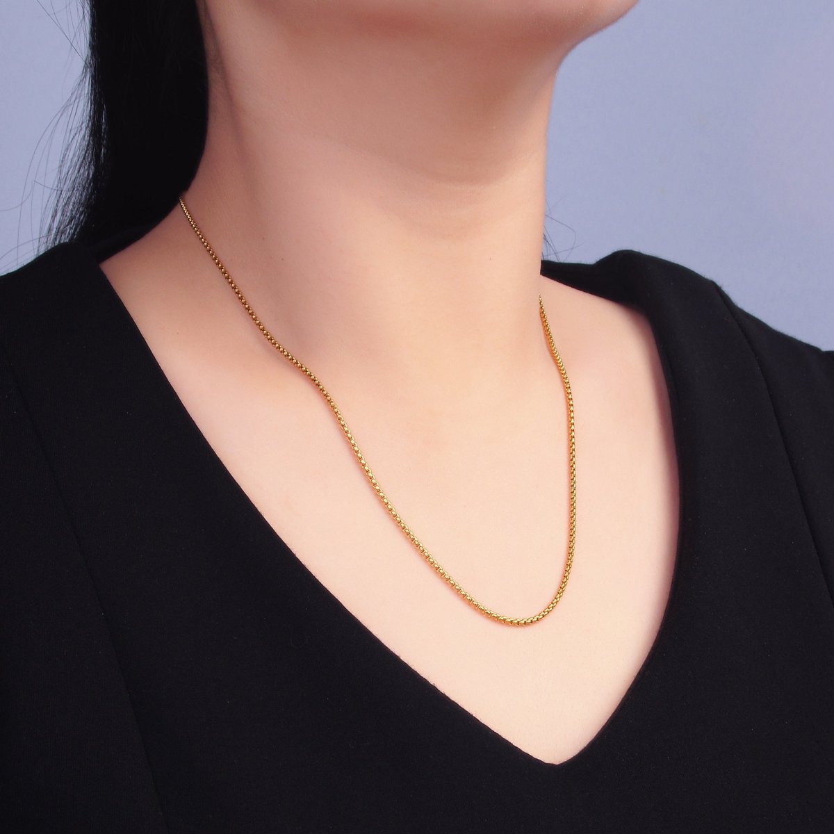 Stainless Steel 1.8mm Minimalist Box Chain 20 Inch Necklace | WA - 2732 - DLUXCA