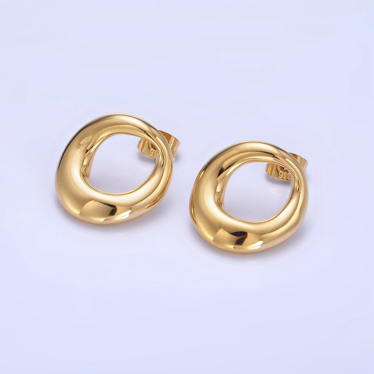 Stainless Steel 18mm Open Circular Band Stud Earrings in Gold & Silver | AB1368 AB1369