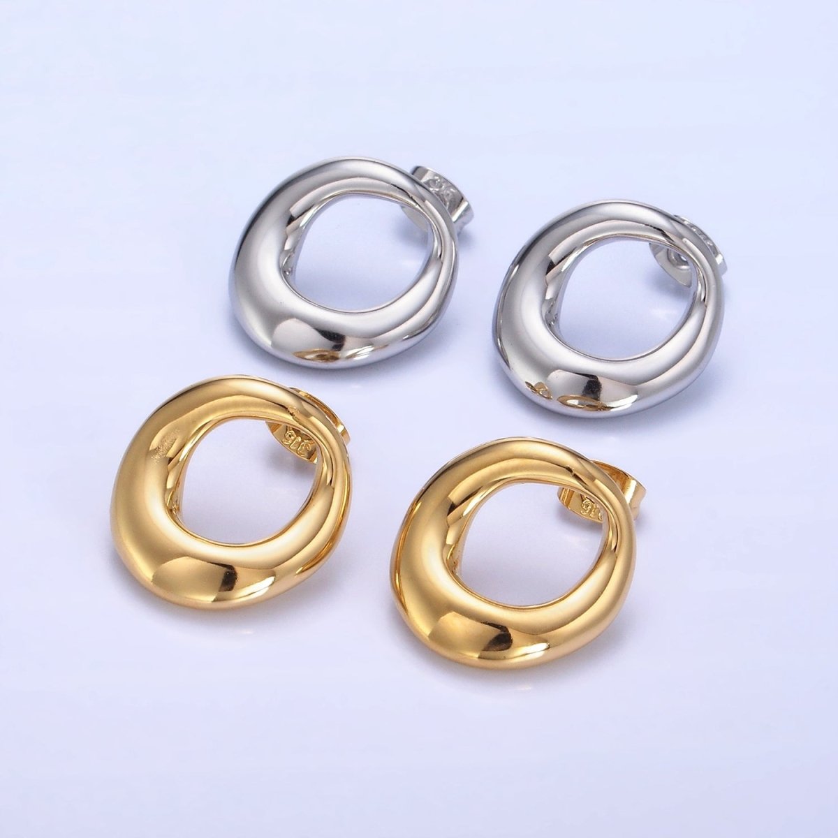 Stainless Steel 18mm Open Circular Band Stud Earrings in Gold & Silver | AB1368 AB1369