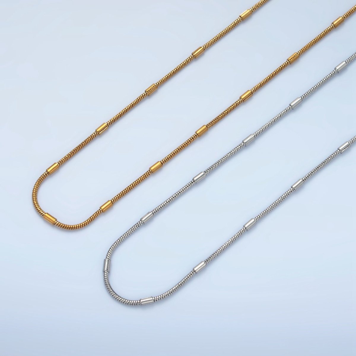 Stainless Steel 2mm Snake Tube Chain 18 Inch Necklace in Gold & Silver | WA-2612 WA-2613