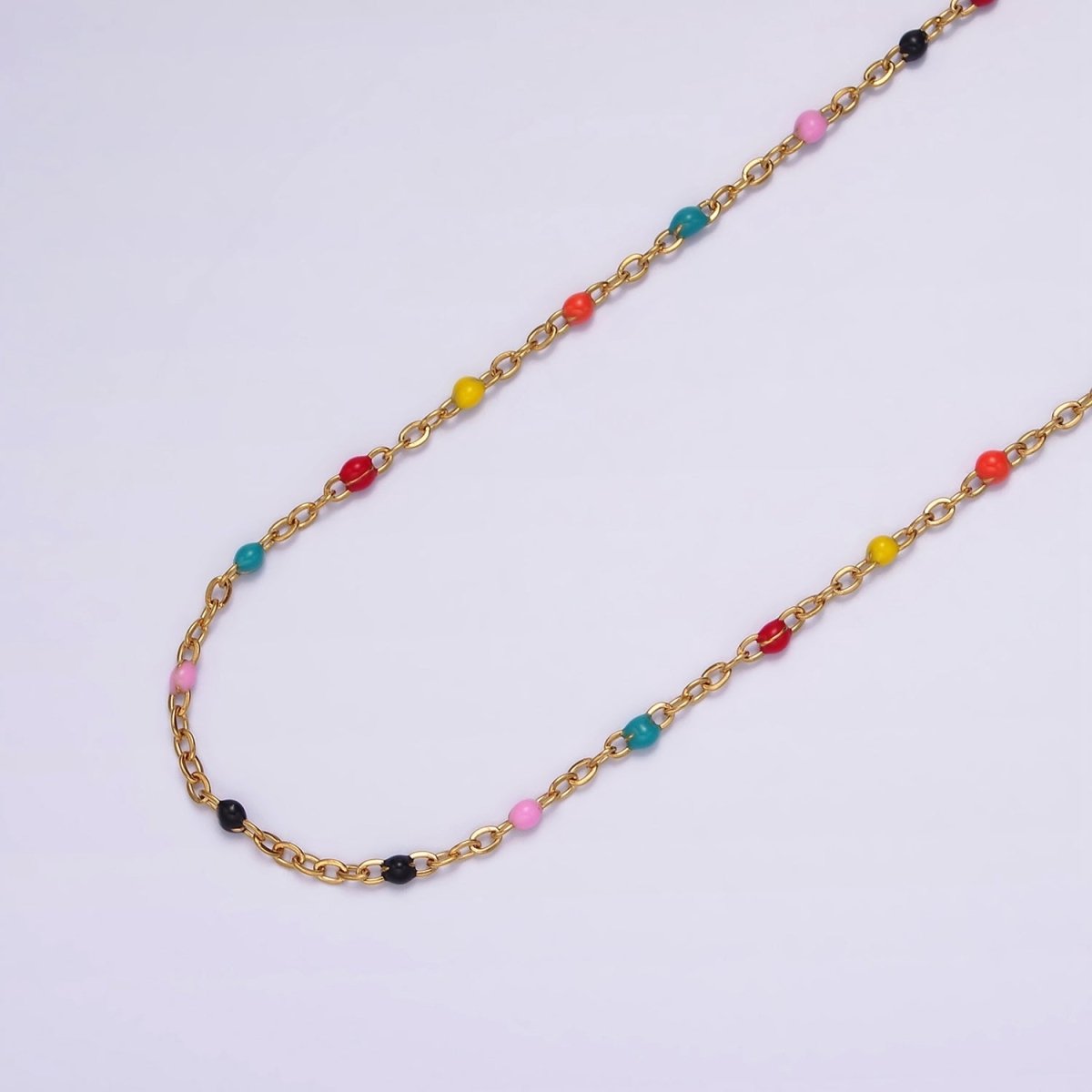 Stainless Steel 1.8mm Satellite Enamel Bead Cable Unfinished Chain For Jewelry Making in Gold & Silver | ROLL-1427 ROLL-1428 Clearance Pricing