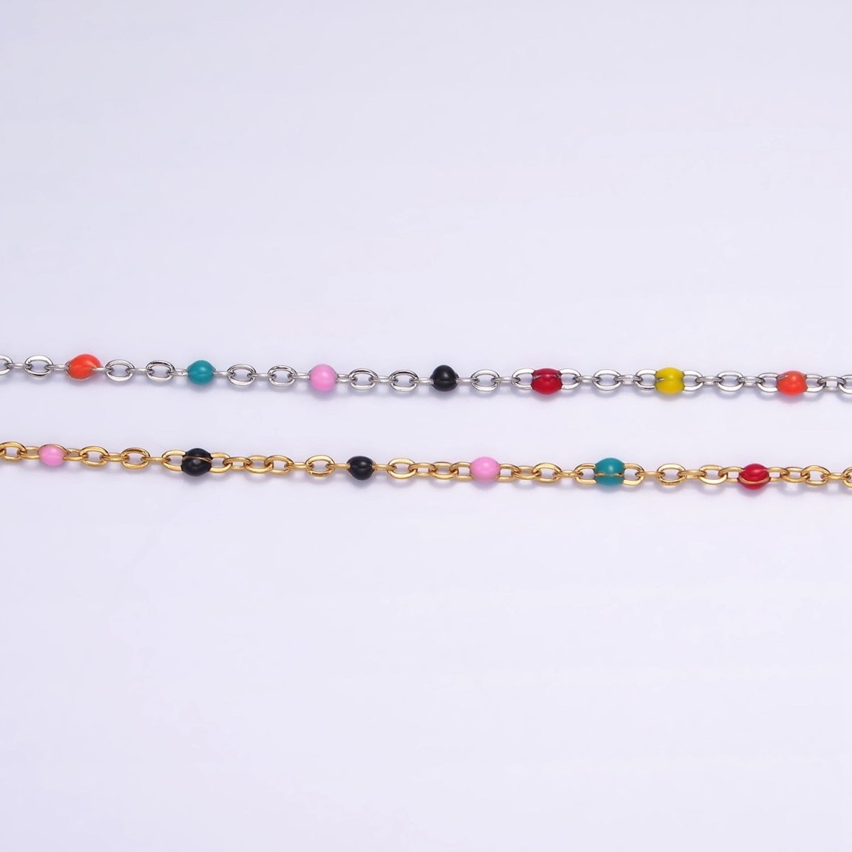 Stainless Steel 1.8mm Satellite Enamel Bead Cable Unfinished Chain For Jewelry Making in Gold & Silver | ROLL-1427 ROLL-1428 Clearance Pricing