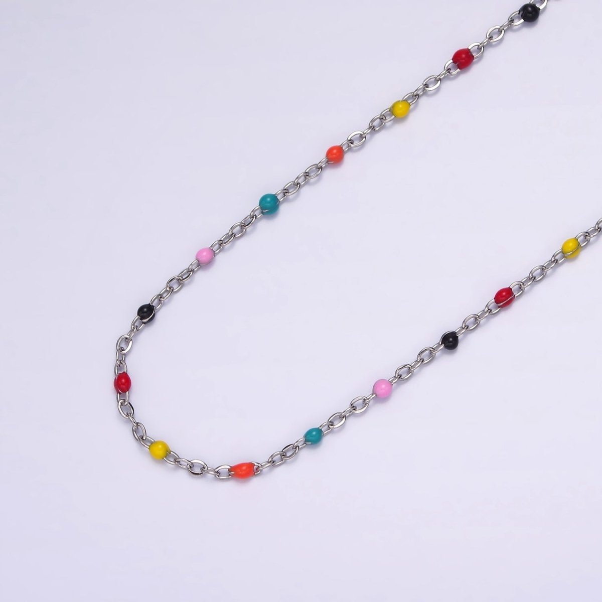Stainless Steel 1.8mm Satellite Enamel Bead Cable Unfinished Chain For Jewelry Making in Gold & Silver | ROLL-1427 ROLL-1428 Clearance Pricing