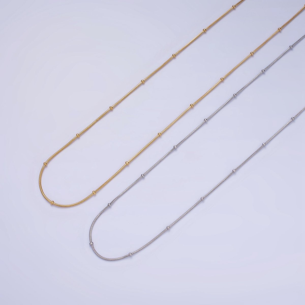Stainless Steel 1.8mm Satellite Snake Chain 18 Inch Necklace w. Extender in Gold & Silver | WA-2484 WA-2485