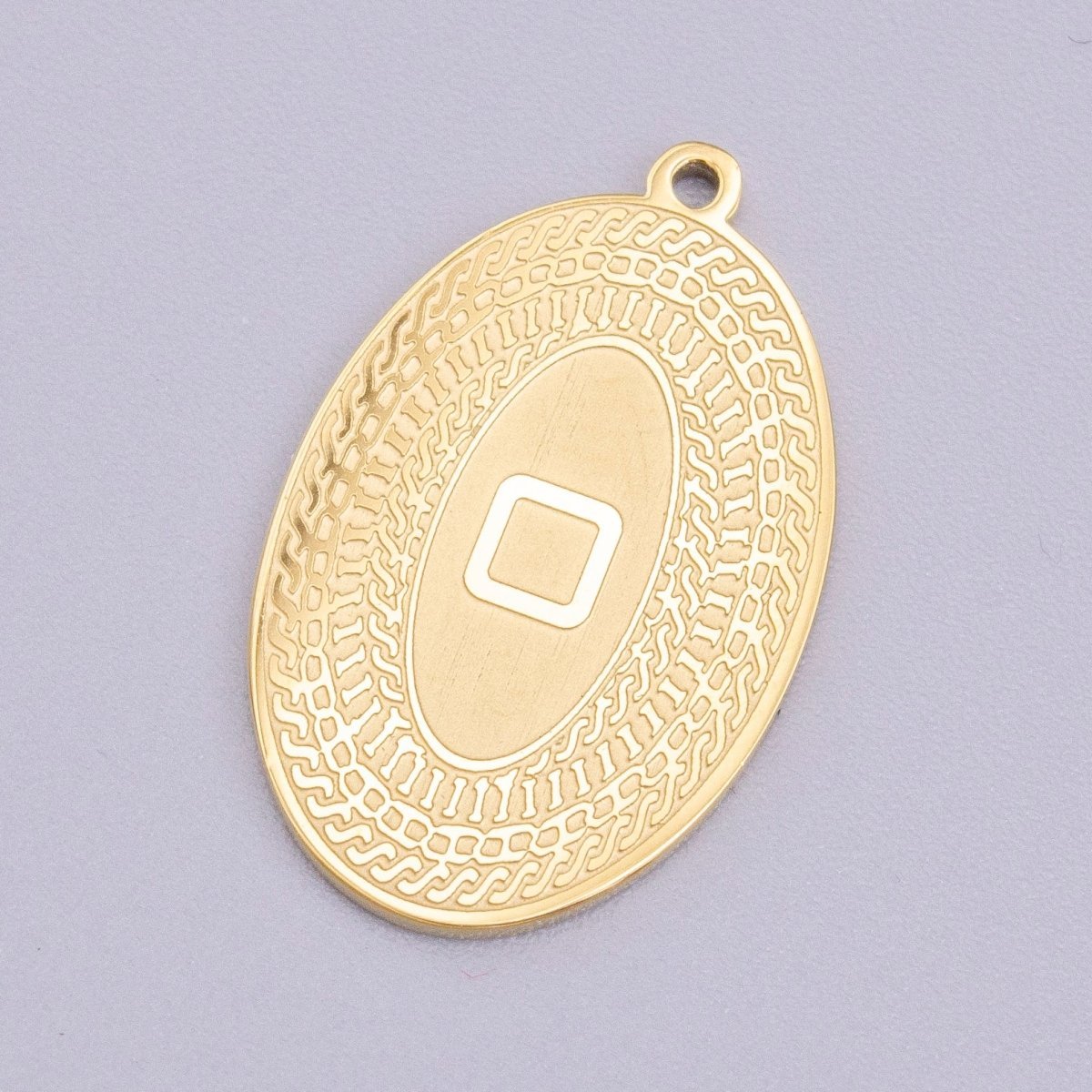 Stainless Steel 19.5mm Geometric Engraved Box Oval Charm in Gold & Silver | P-919