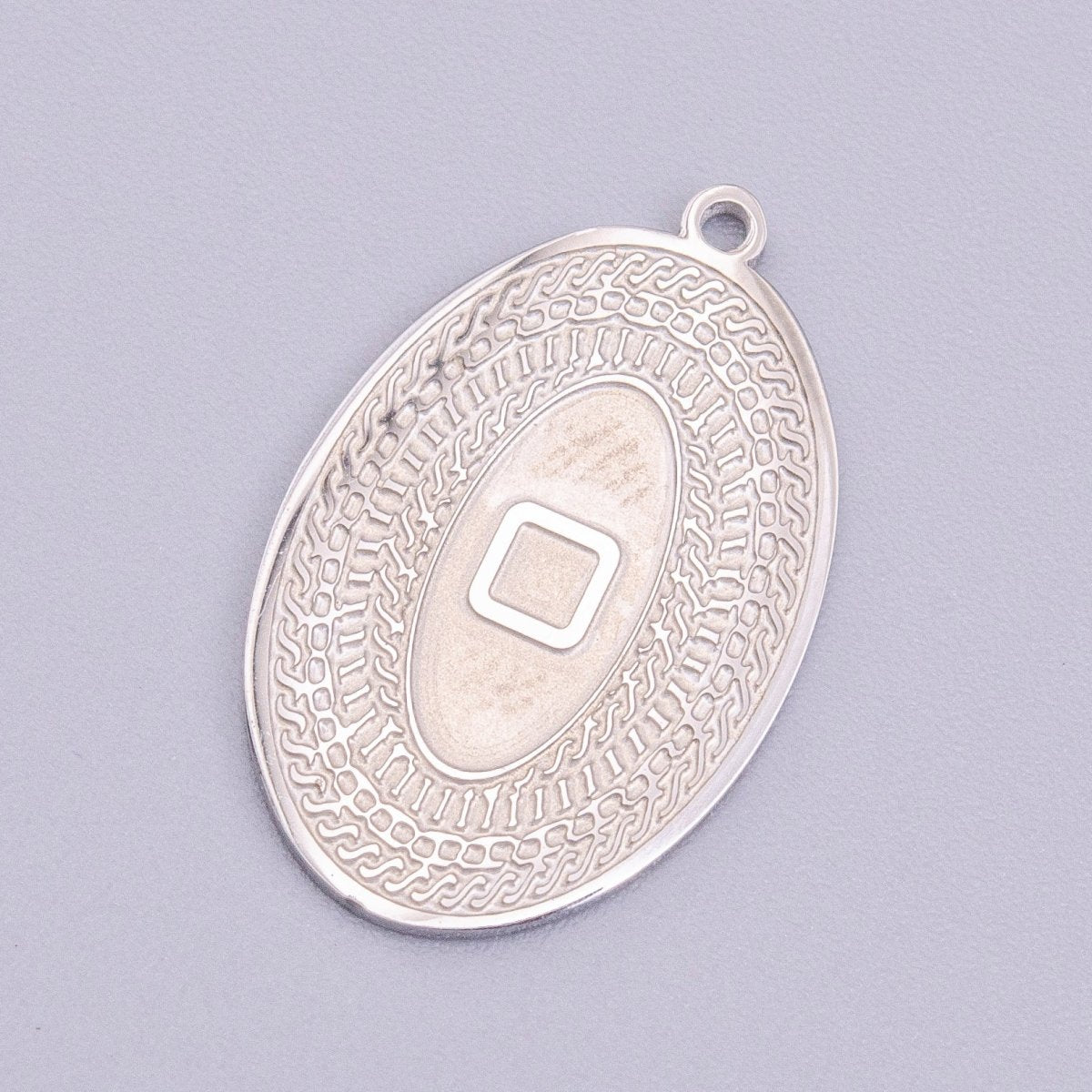 Stainless Steel 19.5mm Geometric Engraved Box Oval Charm in Gold & Silver | P-919