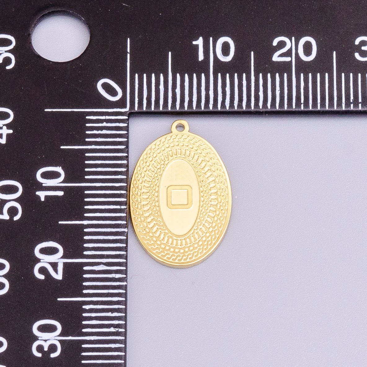 Stainless Steel 19.5mm Geometric Engraved Box Oval Charm in Gold & Silver | P-919