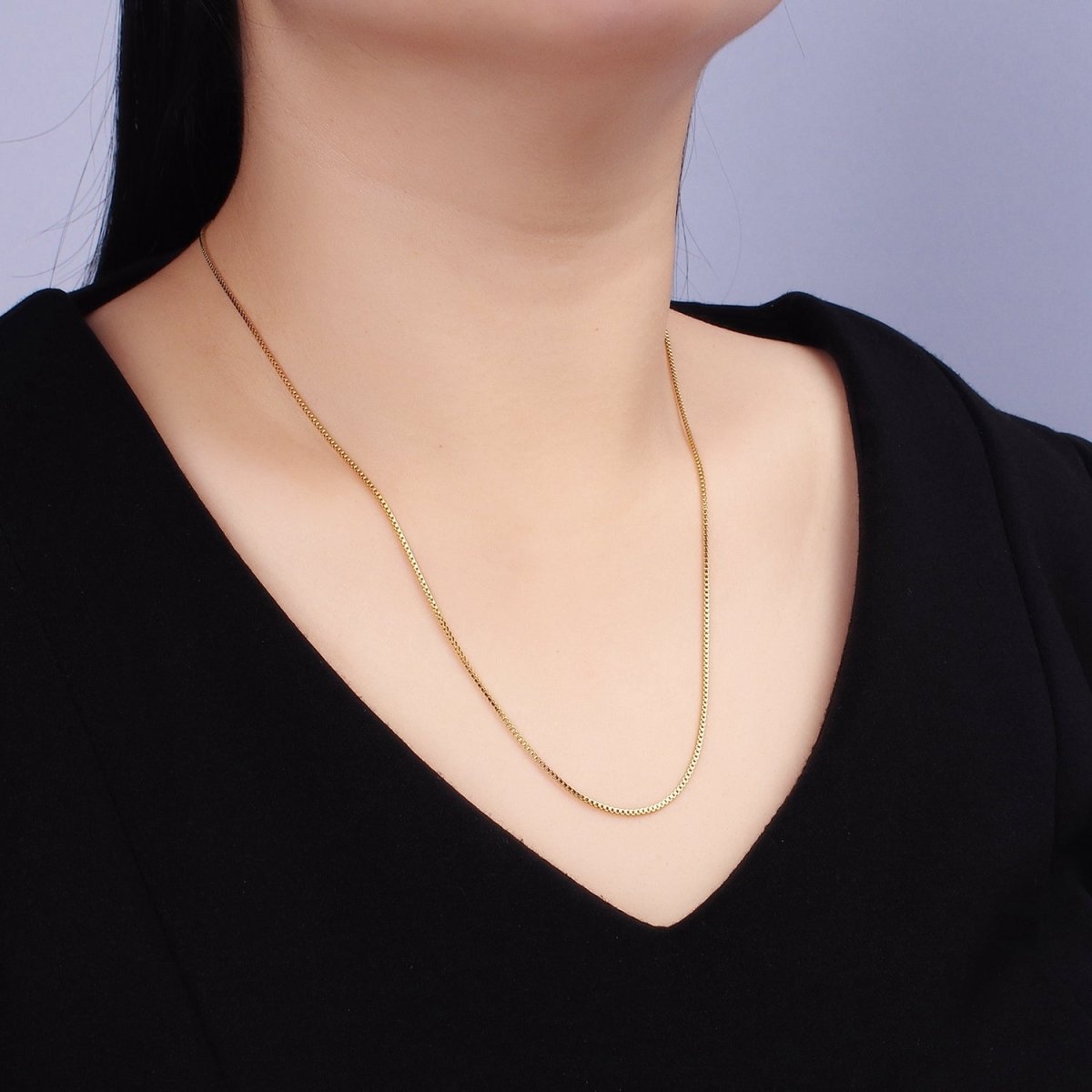 Stainless Steel 1mm Box Chain 18 Inch Necklace w. Extender in Gold & Silver | WA-2482 WA-2483