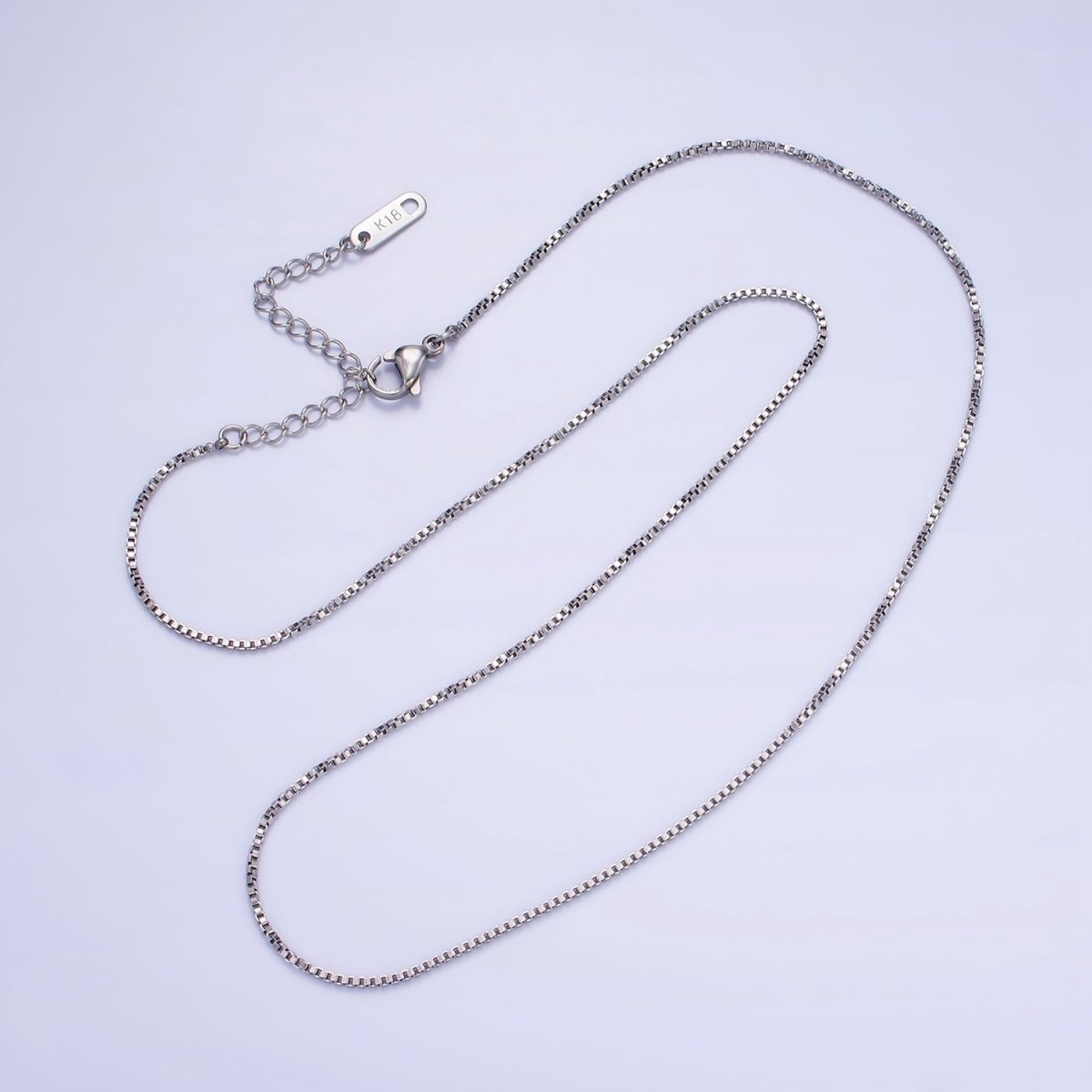 Stainless Steel 1mm Box Chain 18 Inch Necklace w. Extender in Gold & Silver | WA-2482 WA-2483