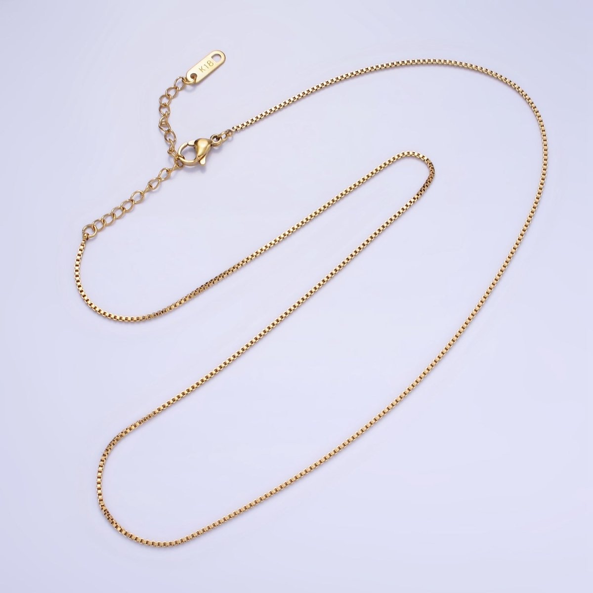 Stainless Steel 1mm Box Chain 18 Inch Necklace w. Extender in Gold & Silver | WA-2482 WA-2483