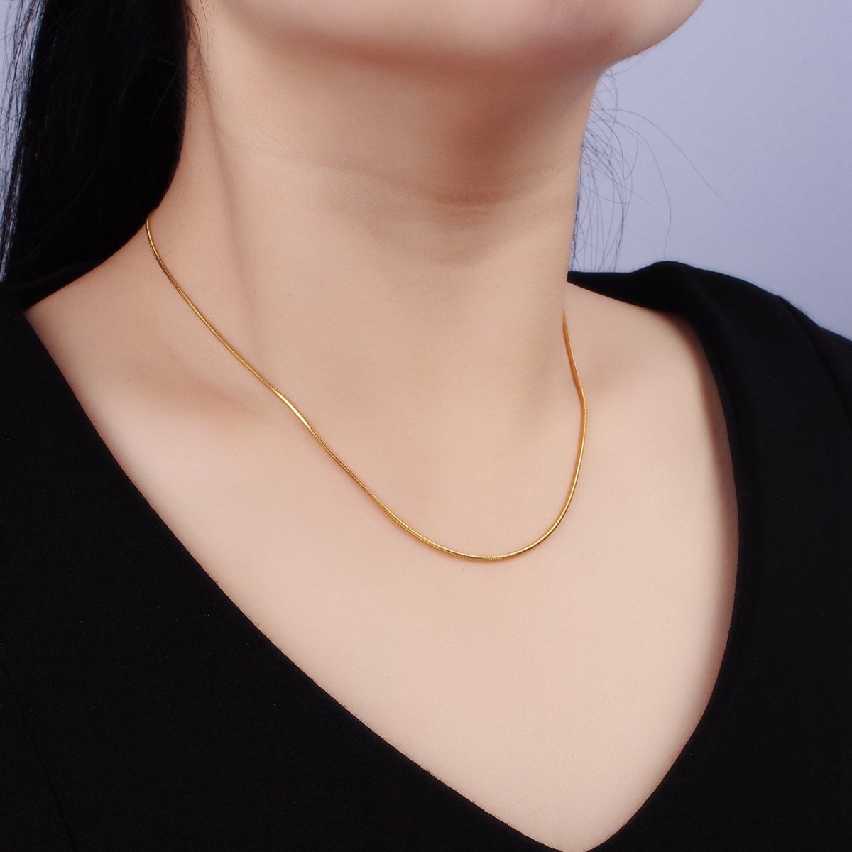 Stainless Steel 1mm Snake Chain 17.5 Inch Slider Needle Necklace | WA-2425 - DLUXCA