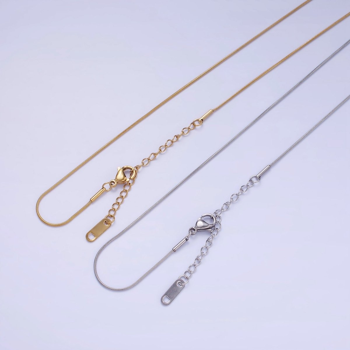 Stainless Steel 1mm Snake Chain 18 Inch Necklace w. Extender in Gold & Silver | WA-2486 WA-2487