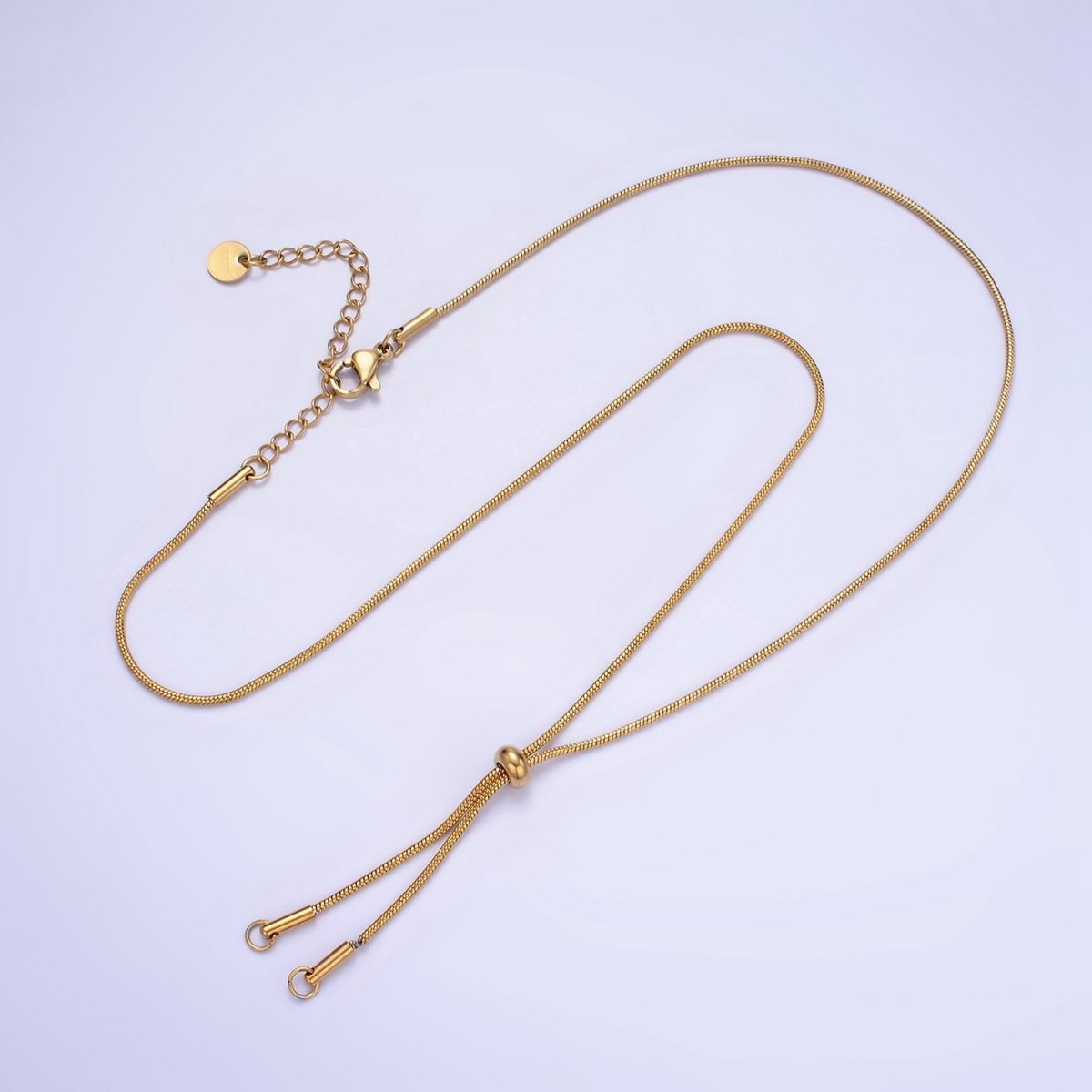 Stainless Steel 1mm Snake Chain Slider 20 Inch Y Necklace Gold & Silver | WA-2488 WA-2489