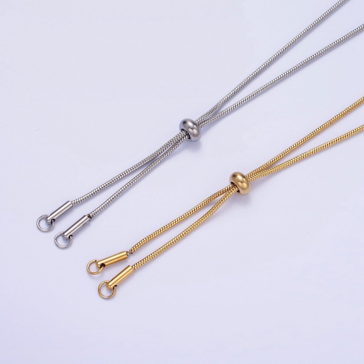 Stainless Steel 1mm Snake Chain Slider 20 Inch Y Necklace Gold & Silver | WA-2488 WA-2489
