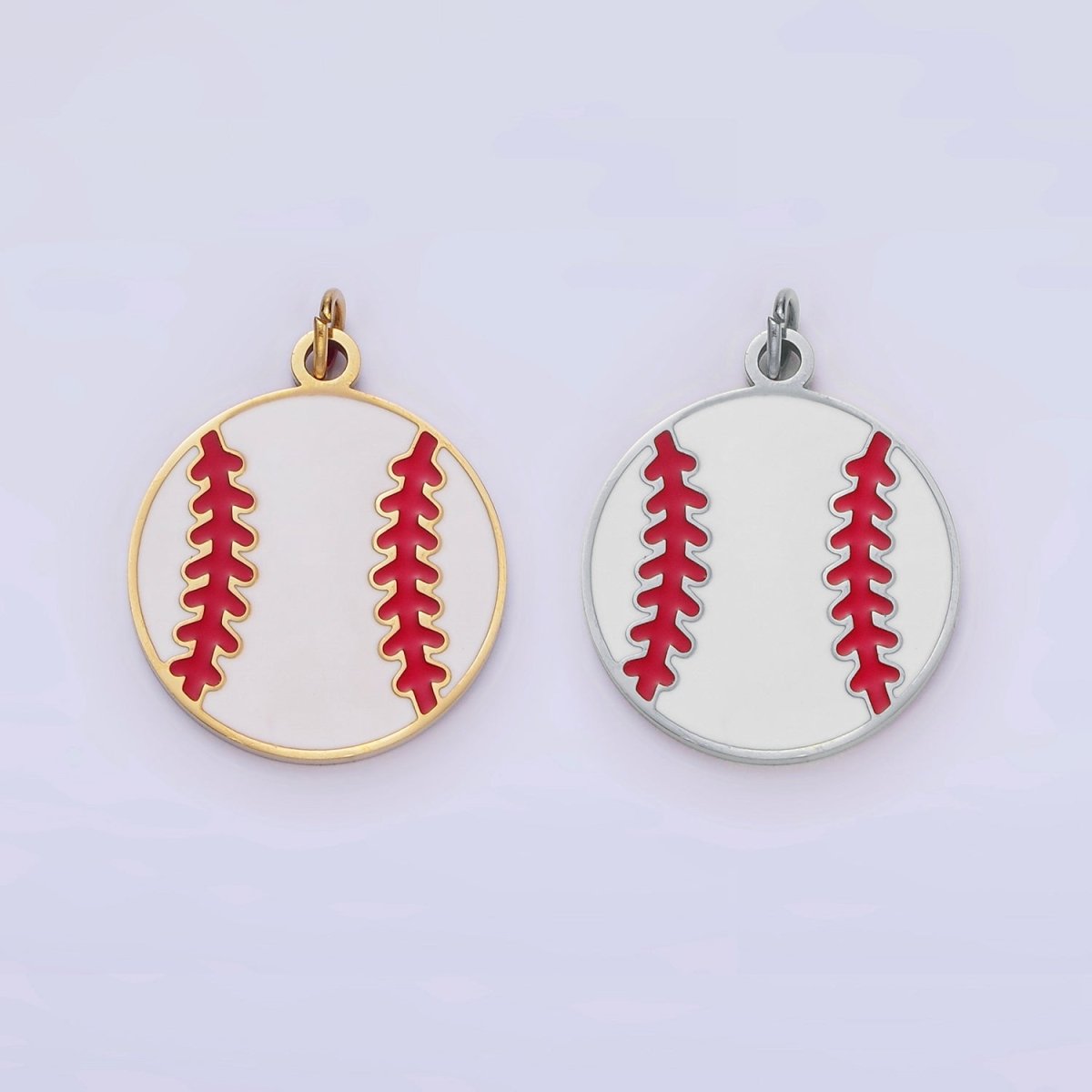 Stainless Steel 20mm Baseball Sports Enamel Round Charm in Gold & Silver | P966