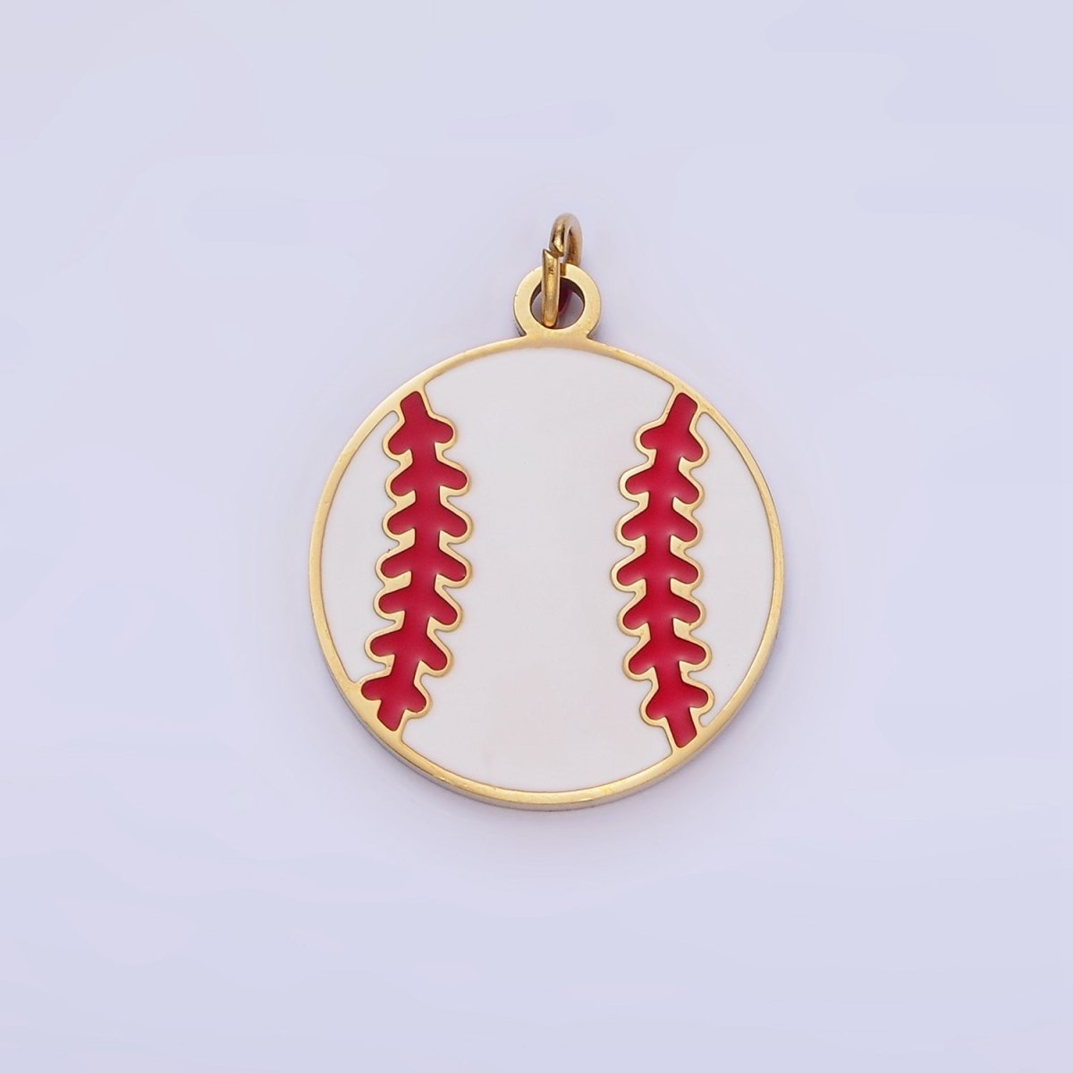 Stainless Steel 20mm Baseball Sports Enamel Round Charm in Gold & Silver | P966