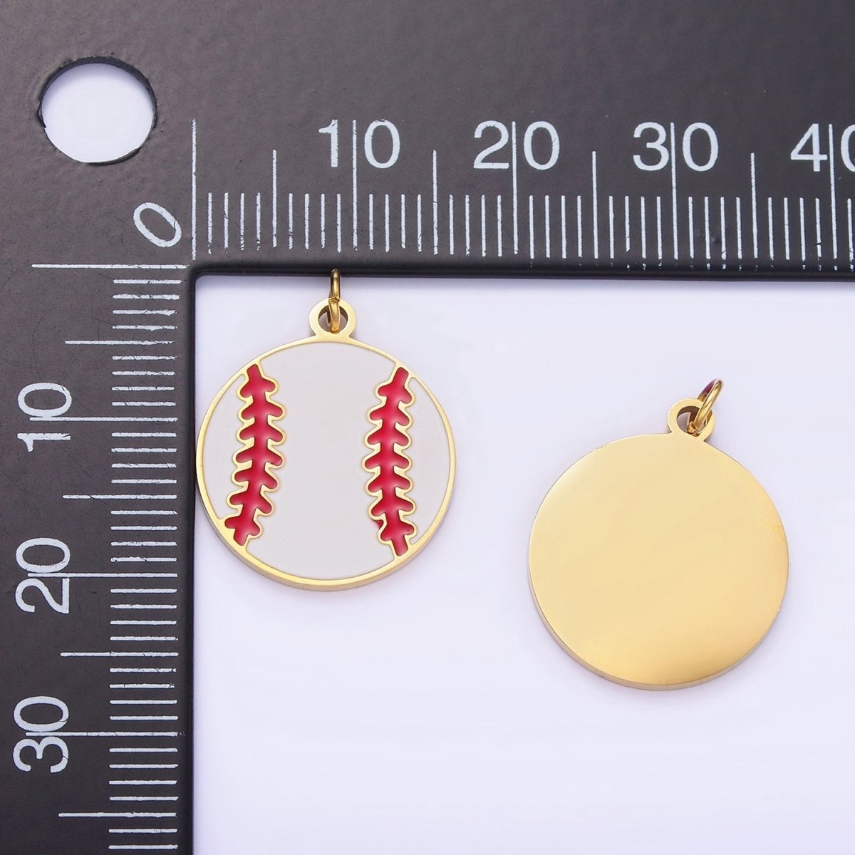 Stainless Steel 20mm Baseball Sports Enamel Round Charm in Gold & Silver | P966