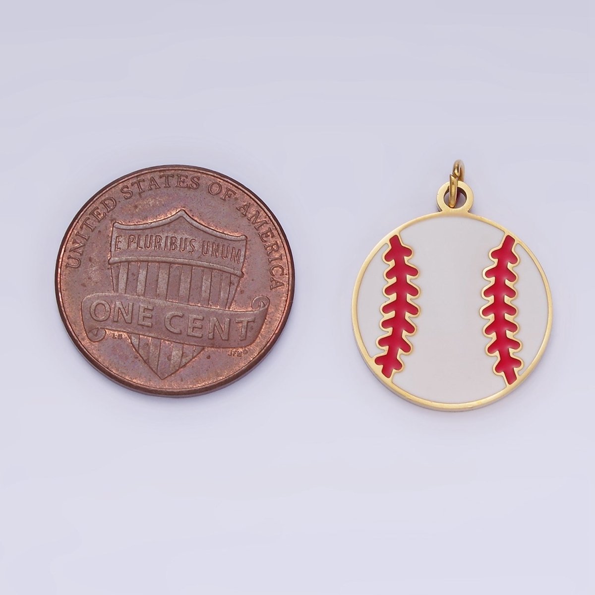 Stainless Steel 20mm Baseball Sports Enamel Round Charm in Gold & Silver | P966
