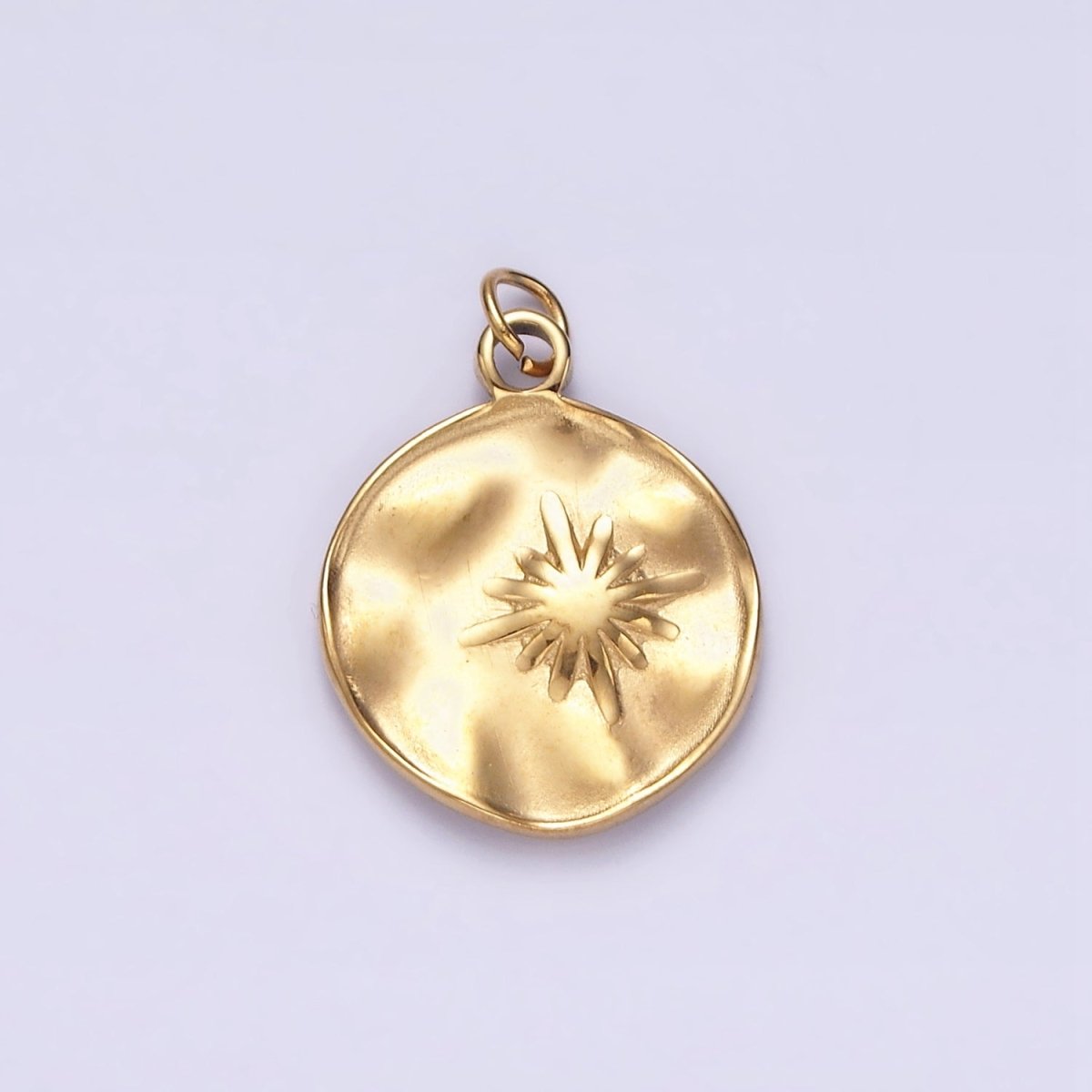 Stainless Steel 20mm Celestial Star Hammered Round Charm P-626