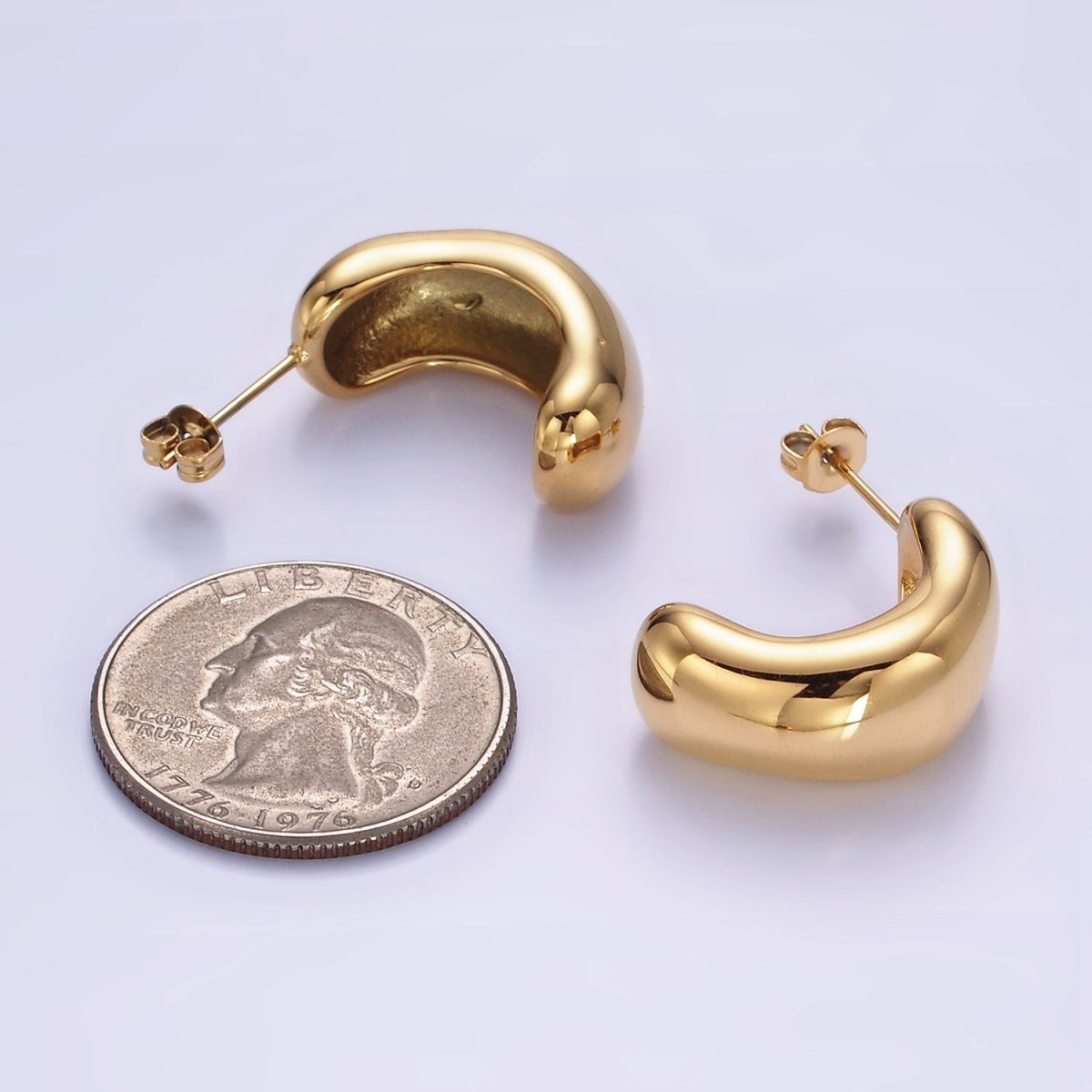 Stainless Steel 20mm Chubby Abstract C-Shaped Hoop Earrings | AE449 - DLUXCA