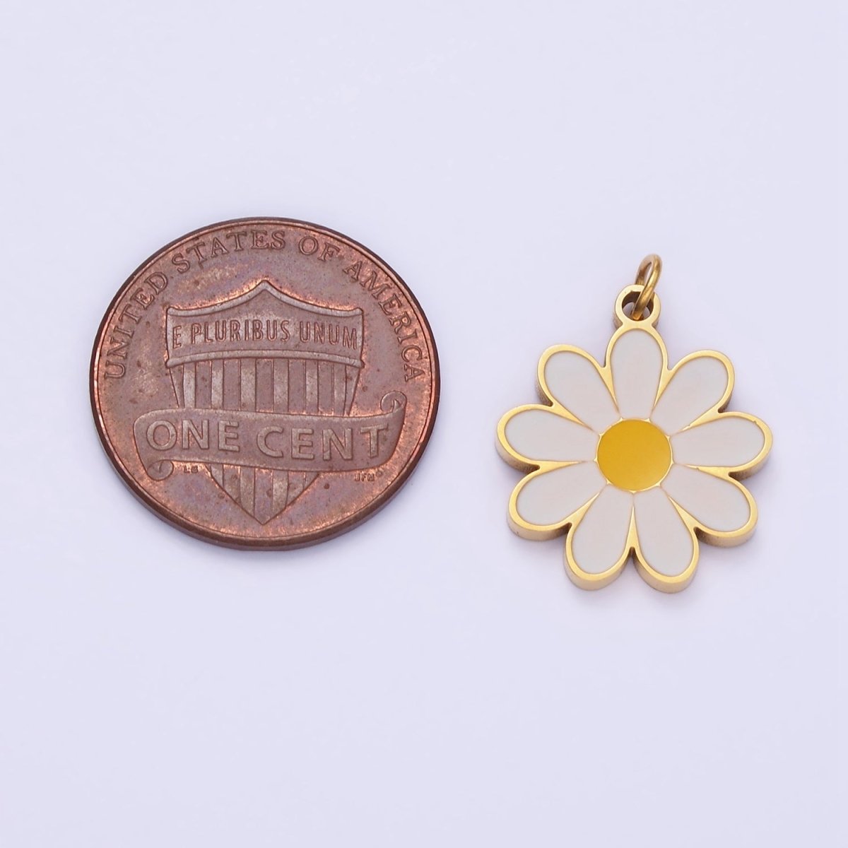 Stainless Steel 20mm Daisy Flower Enamel Charm | P962 - DLUXCA