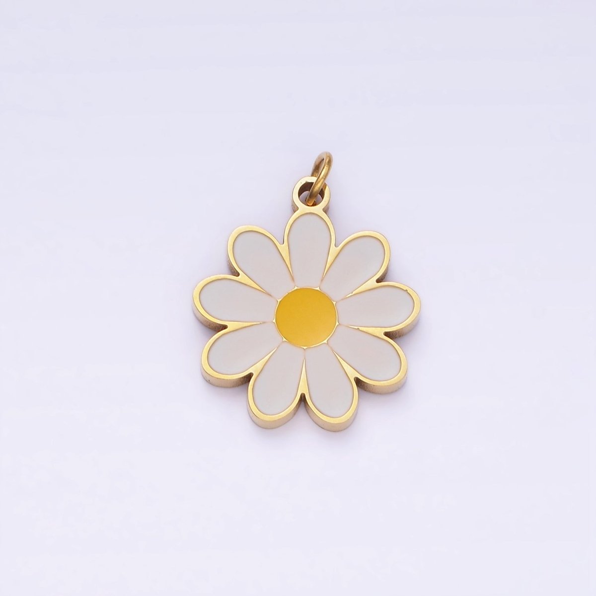 Stainless Steel 20mm Daisy Flower Enamel Charm | P962 - DLUXCA