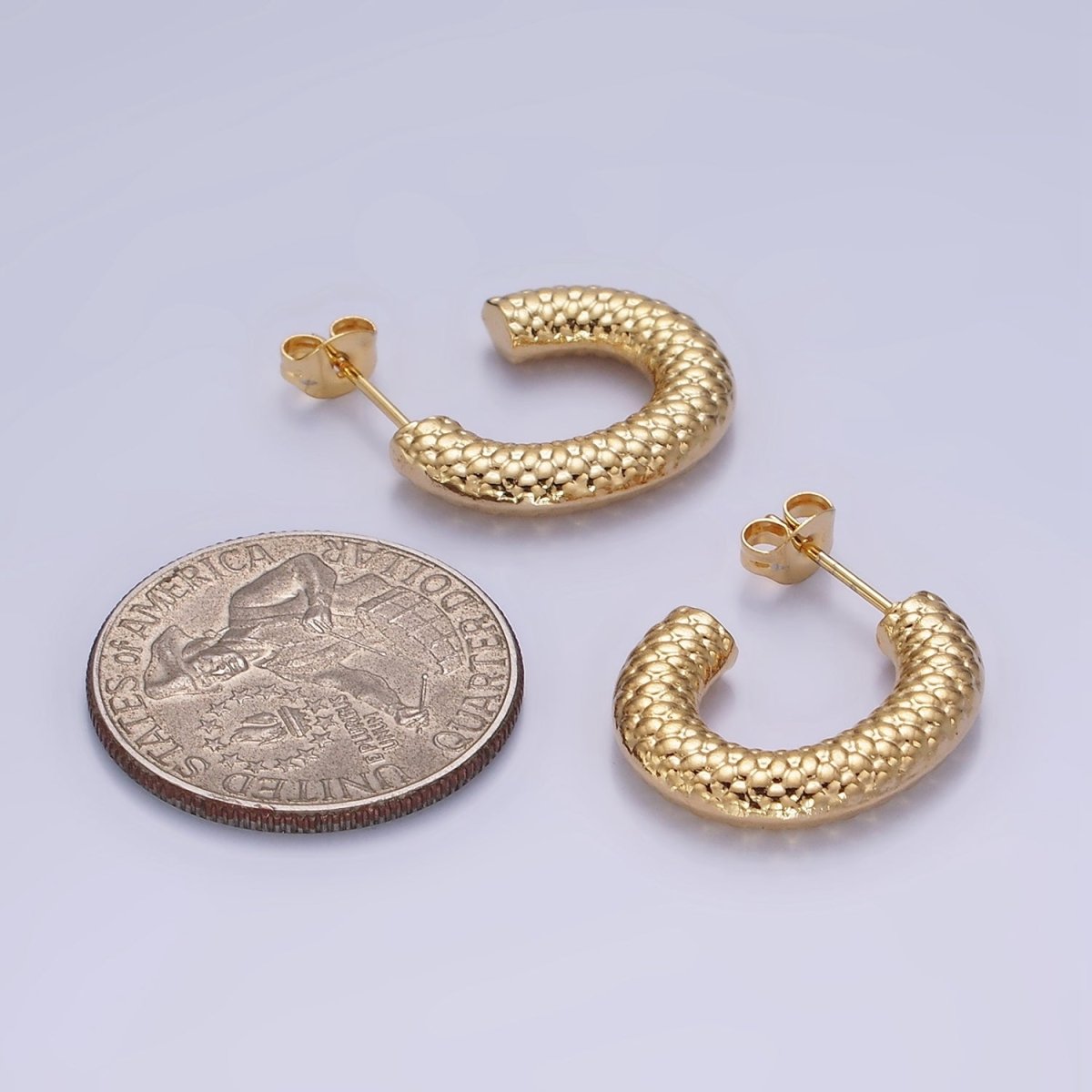 Stainless Steel 20mm Dotted Chubby C-Shaped Hoop Earrings | AE445 - DLUXCA