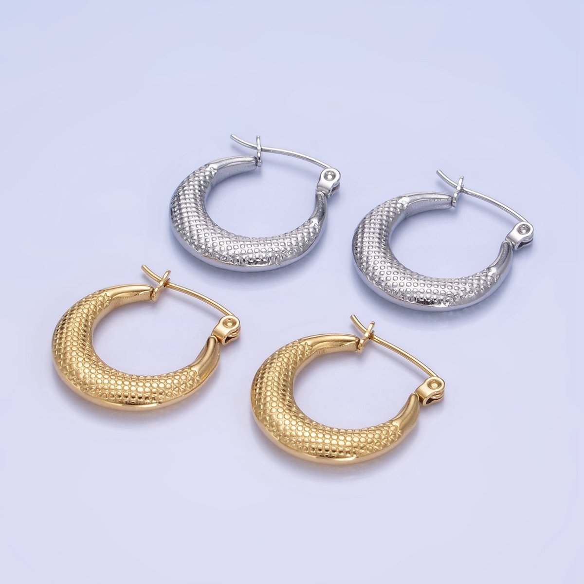 Stainless Steel 20mm Dotted Textured Latch Hoop Earrings in Gold & Silver | AB1388 AB1389