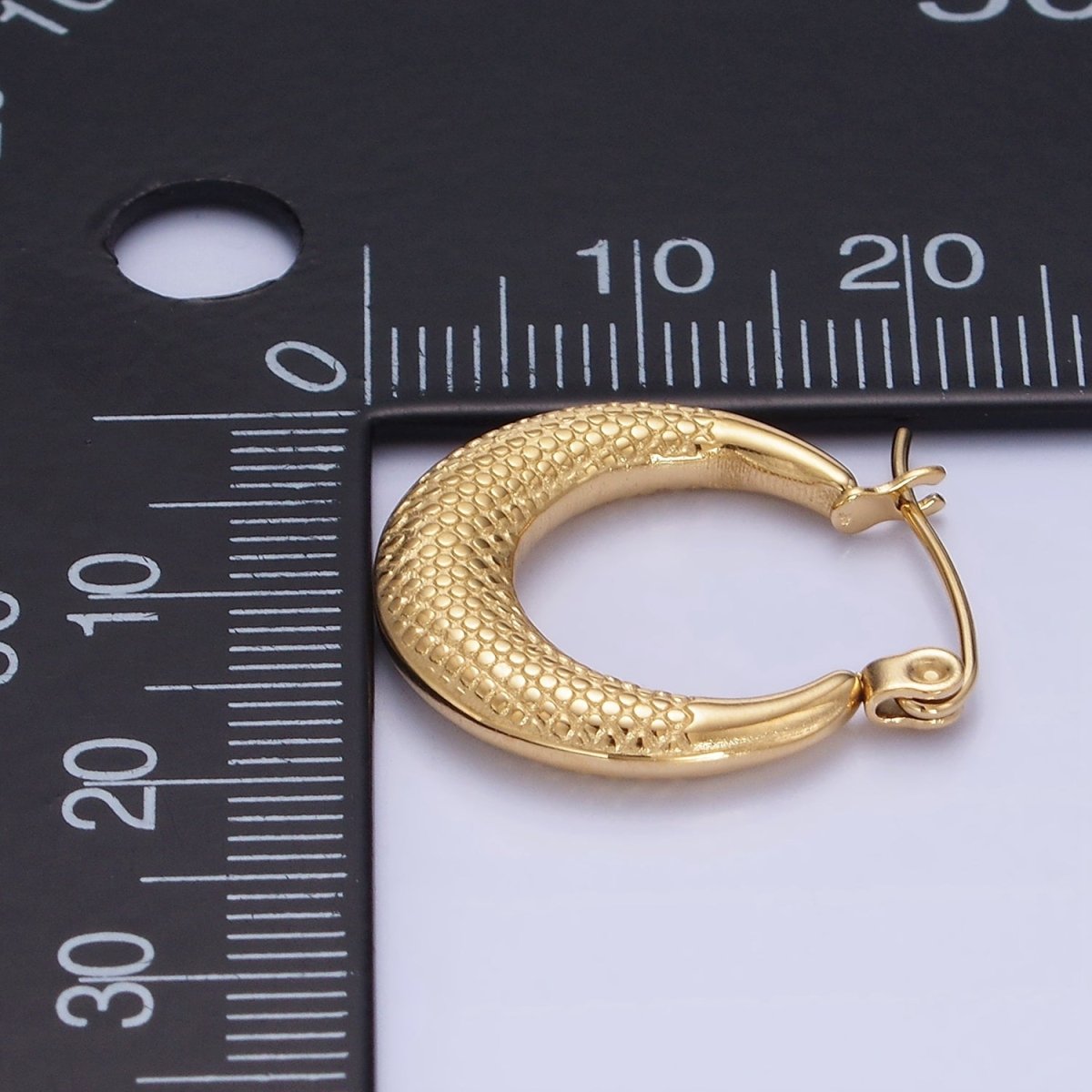 Stainless Steel 20mm Dotted Textured Latch Hoop Earrings in Gold & Silver | AB1388 AB1389