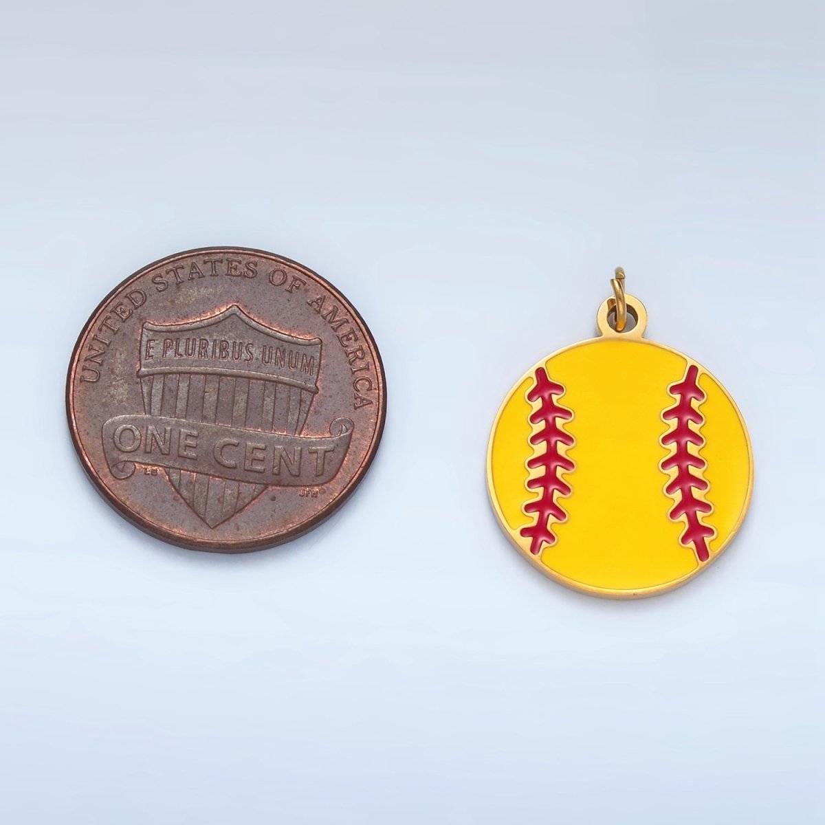 Stainless Steel 20mm Green Softball Sports Enamel Round Charm | P1225 - DLUXCA