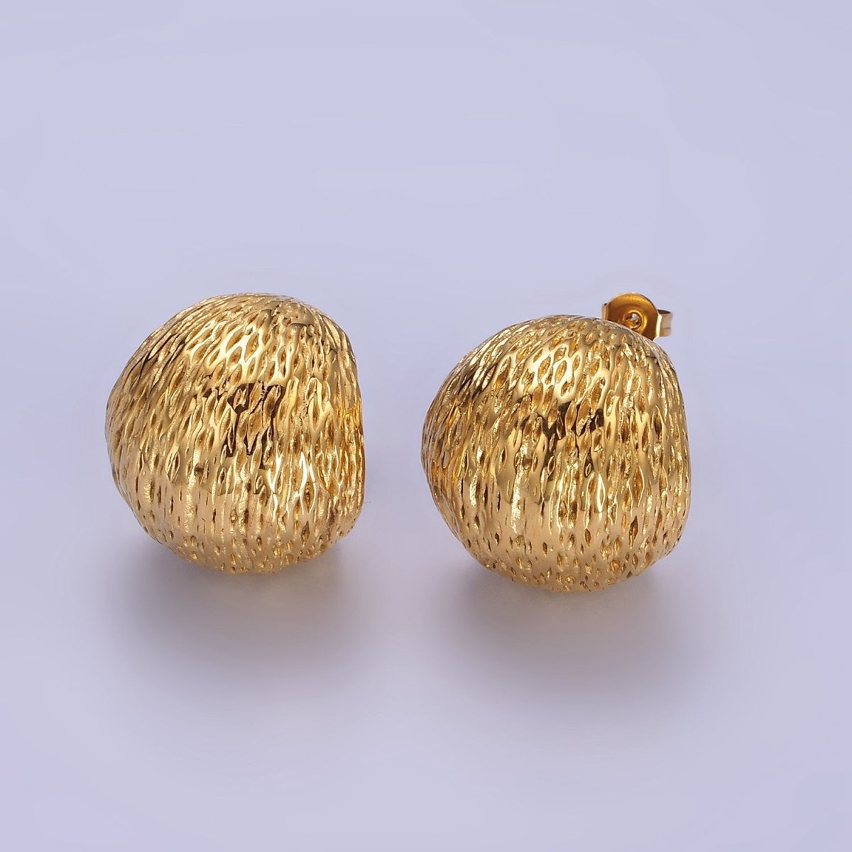 Stainless Steel 20mm Hammered Line-Textured Wide Dome C-Shaped Hoop Earrings | AE414 - DLUXCA