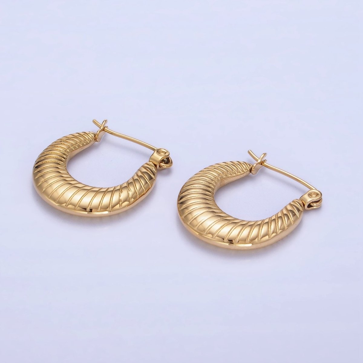 Stainless Steel 20mm Line-Textured Latch Hoop Earrings in Gold & Silver | AB1380 AB1381