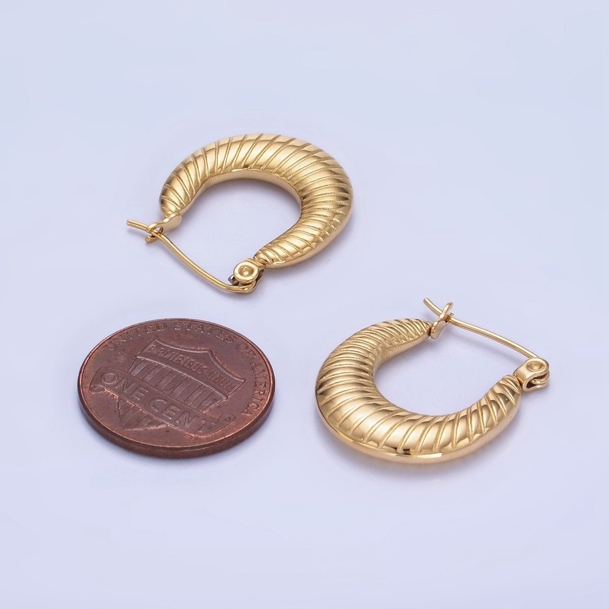 Stainless Steel 20mm Line-Textured Latch Hoop Earrings in Gold & Silver | AB1380 AB1381